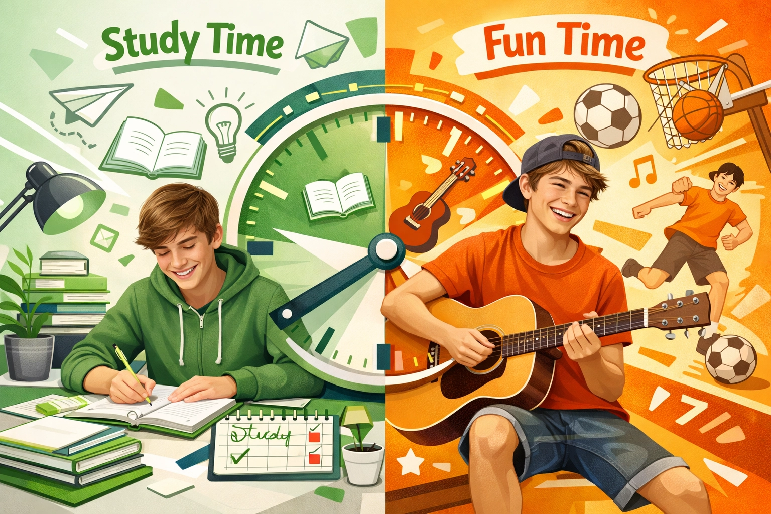 Teen balancing study time and hobbies demonstrating effective time management for students