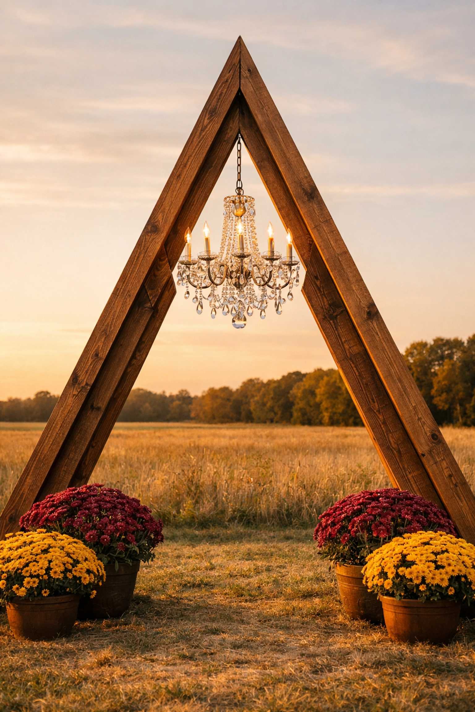 Double wooden arch rental for a family legacy photo area in Northeast Indiana in Fort Wayne.