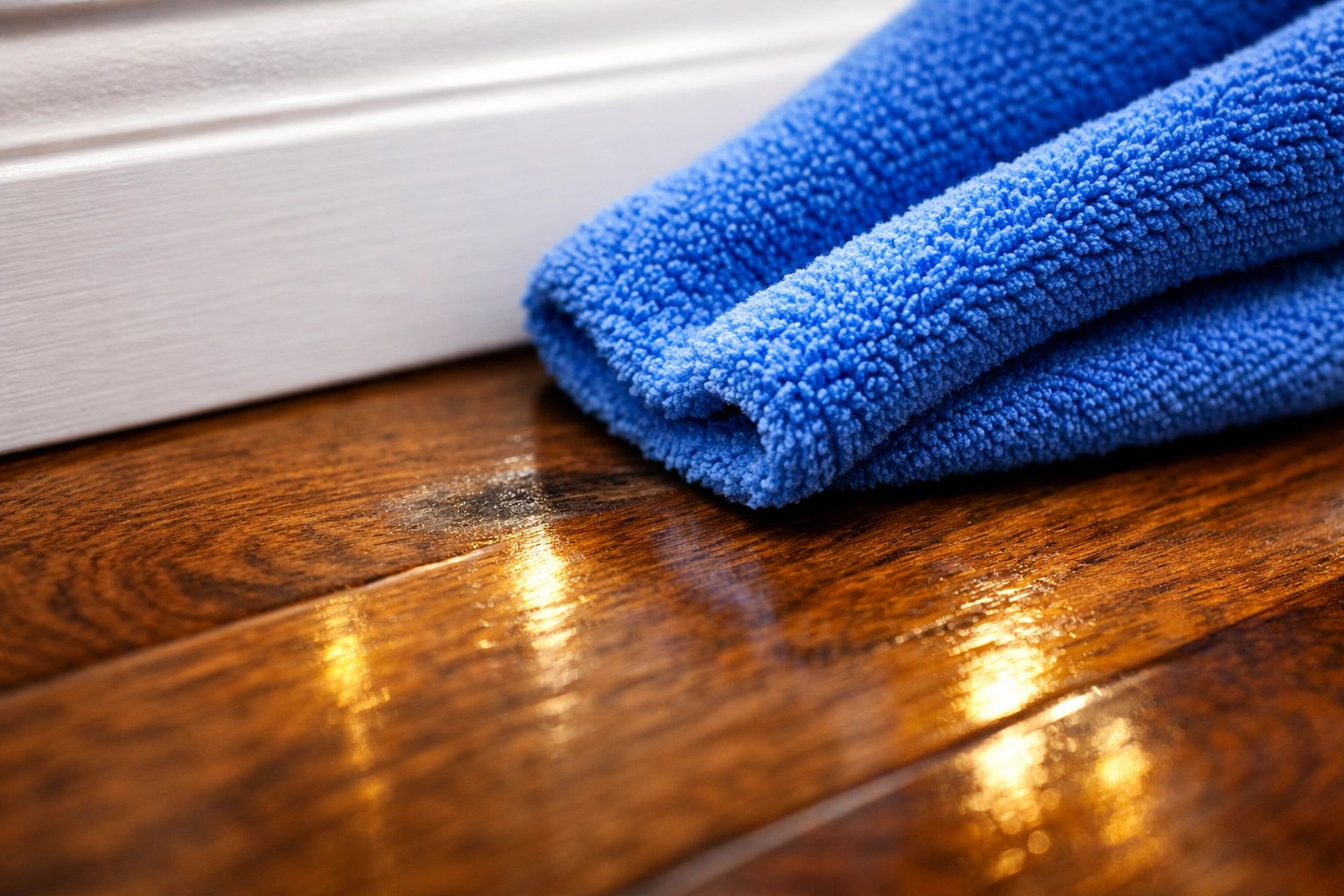 Ninja-level precision cleaning on hardwood floors and baseboards for post-construction cleaning in Milford.