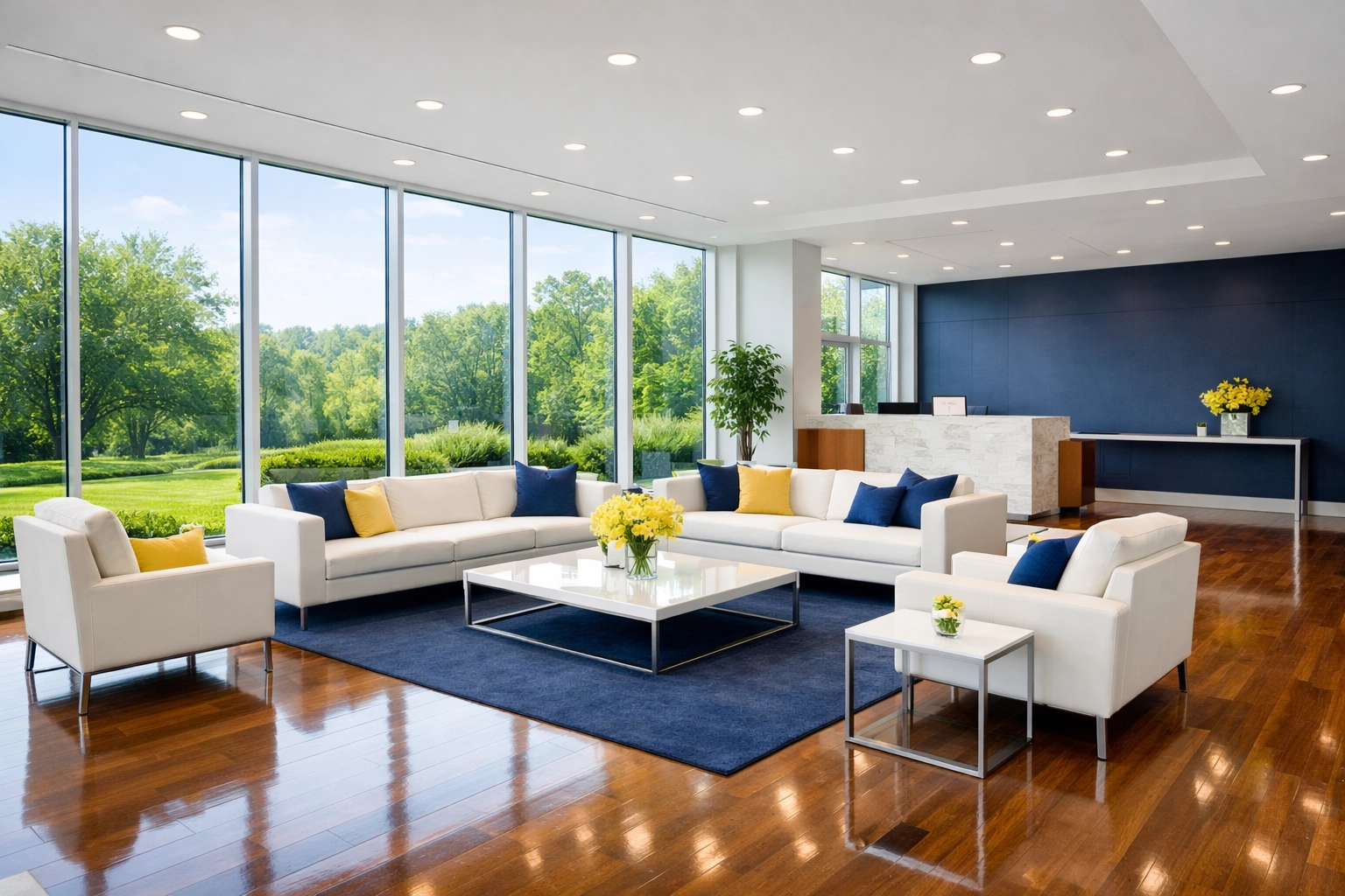 Clean office lobby in Carlisle showing the results of professional commercial cleaning services.