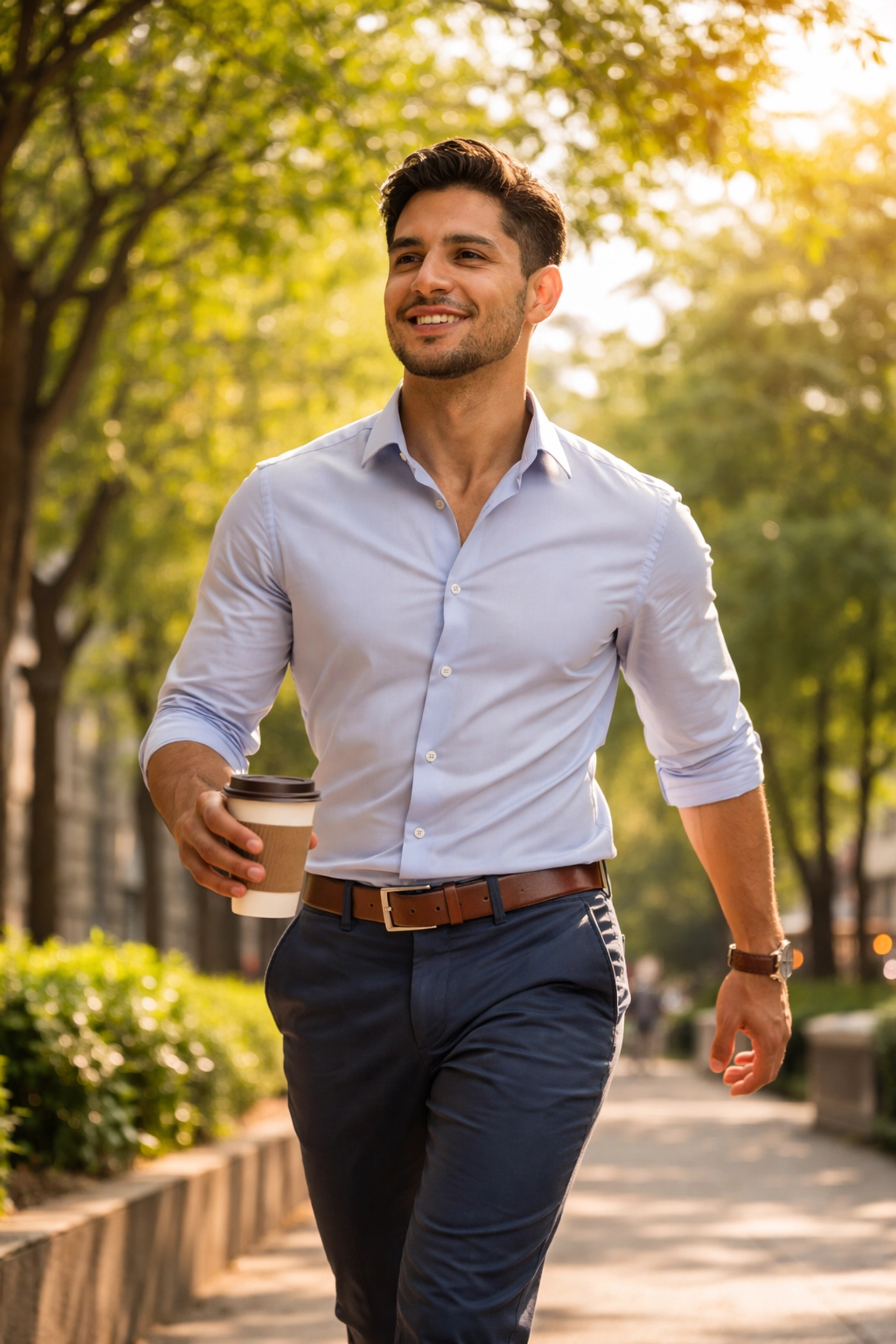 Man taking an energizing afternoon walk outdoors to boost energy levels