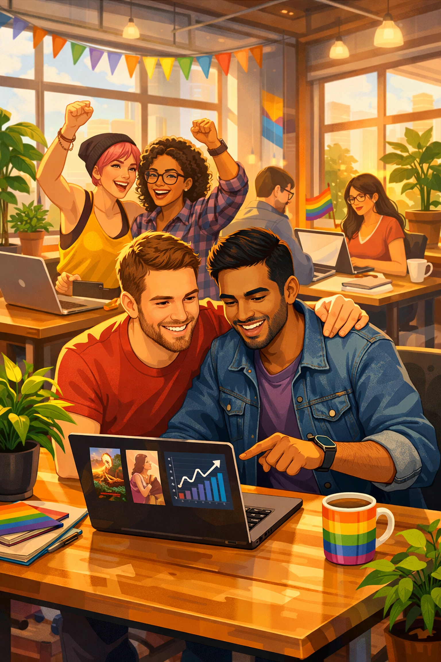 Gay and lesbian authors collaborating on hybrid publishing strategy and book sales growth