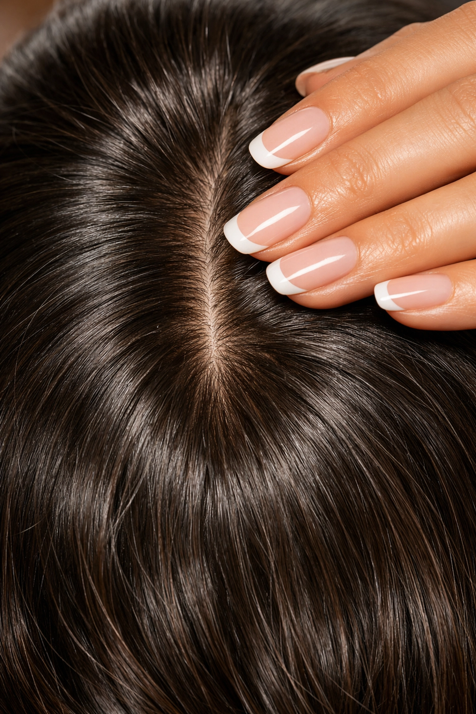 Close-up of thick, healthy hair following a successful hair loss treatment in London.