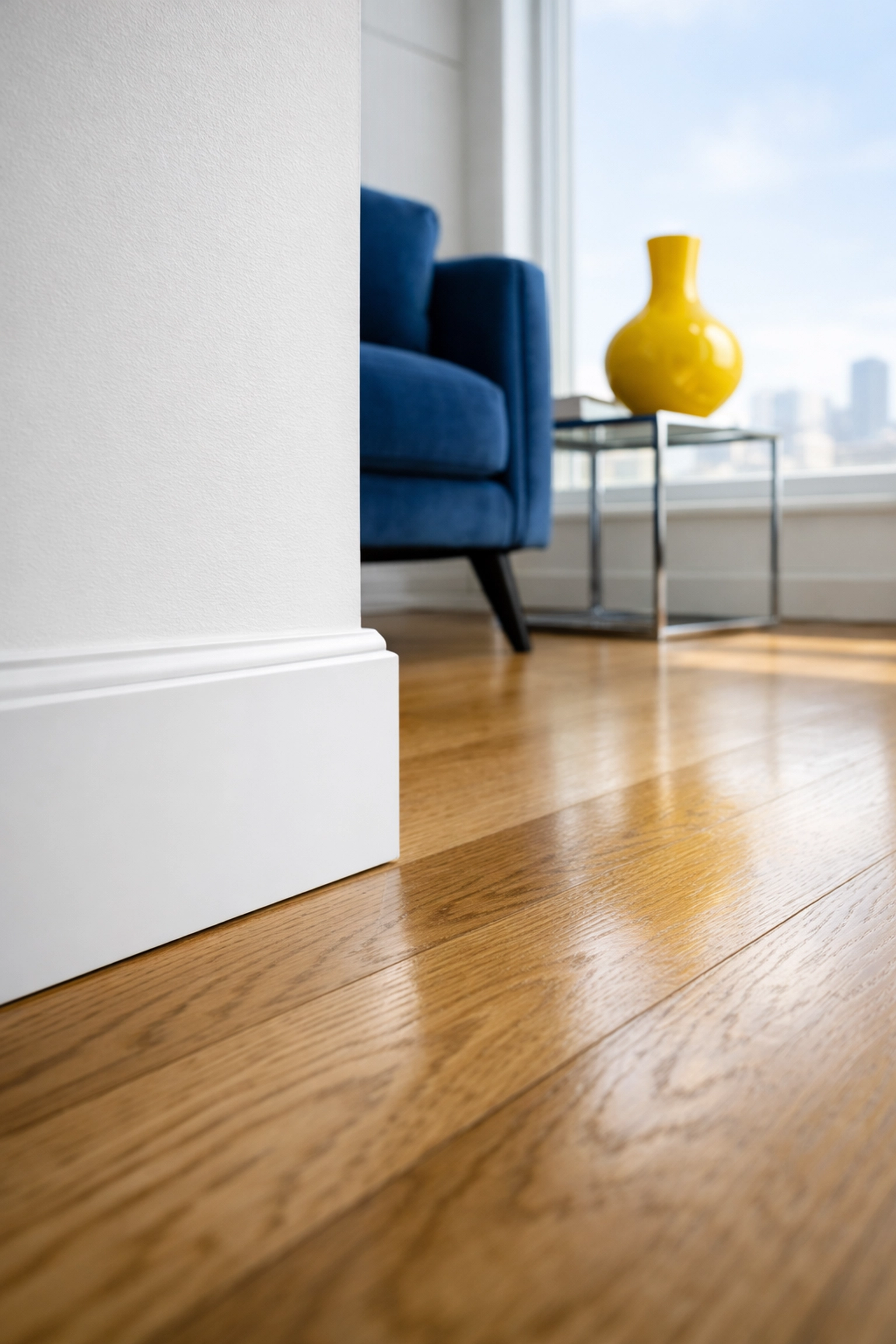 Spotless white baseboards and polished wood floors from apartment cleaning services in Leominster MA.
