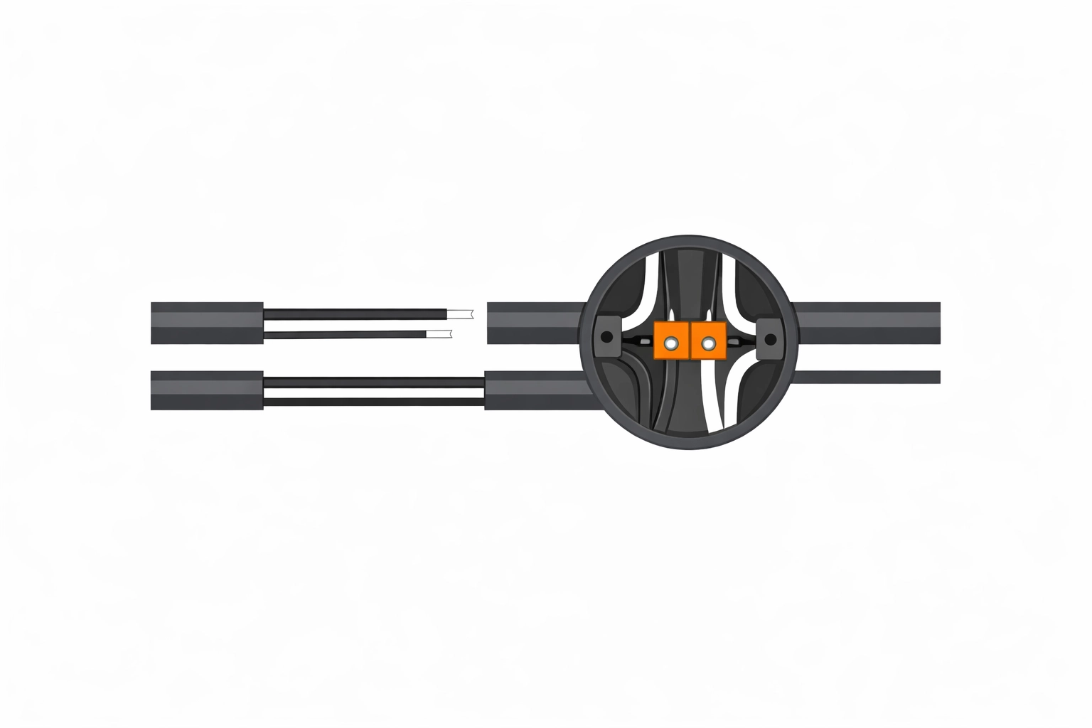 Technische Illustration einer Unterputz-Verkabelung und Abzweigdose für sichere Elektroinstallationen.