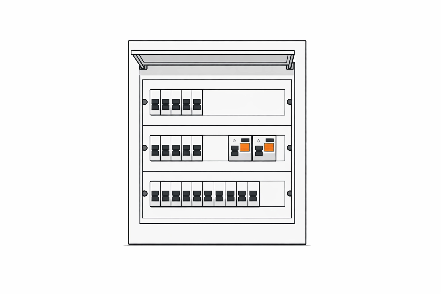 Moderner Sicherungskasten für effiziente Stromverteilung und Energieeinsparung im Haushalt.