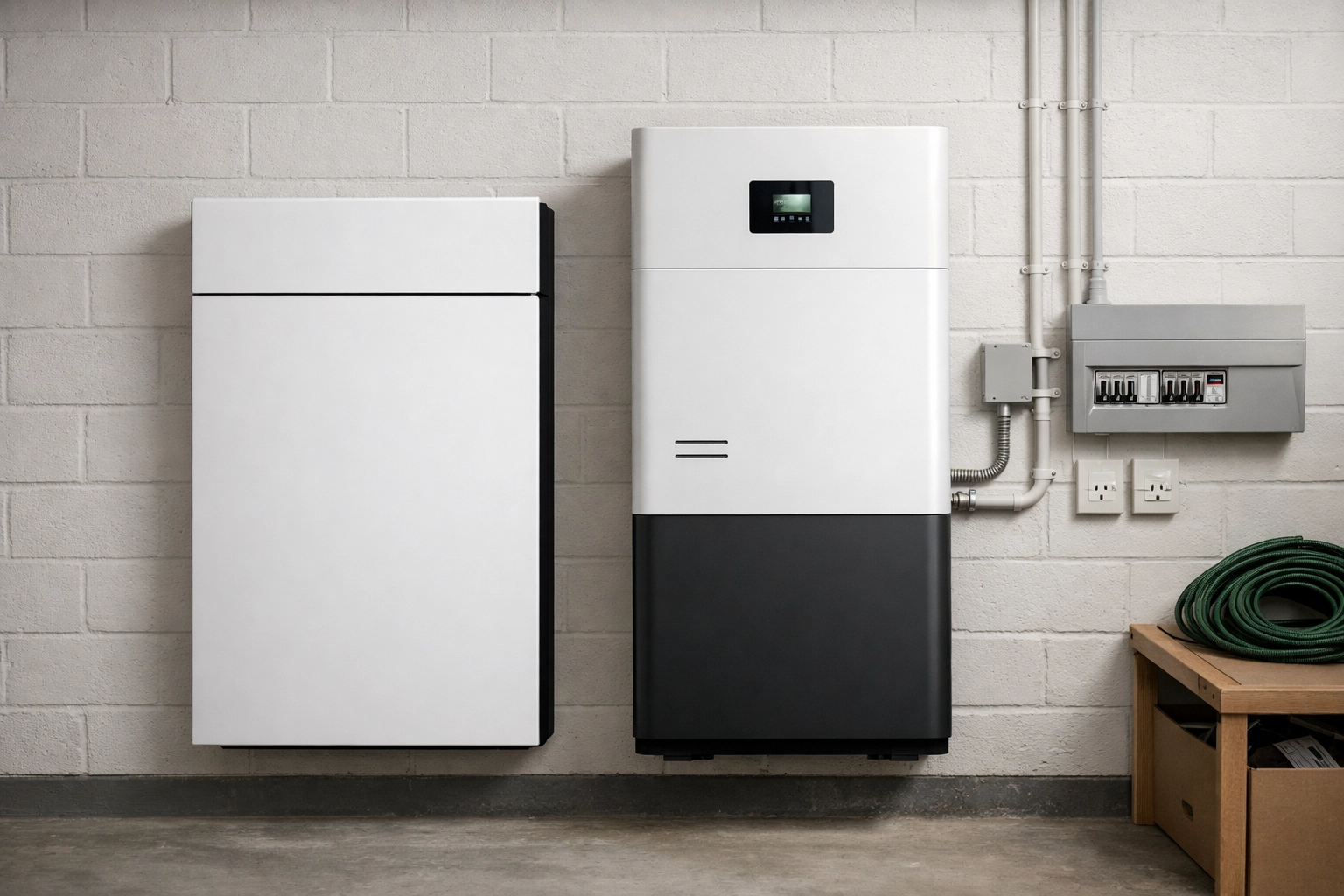 Tesla Powerwall 3 and GivEnergy All-in-One battery storage units installed in a UK home garage.