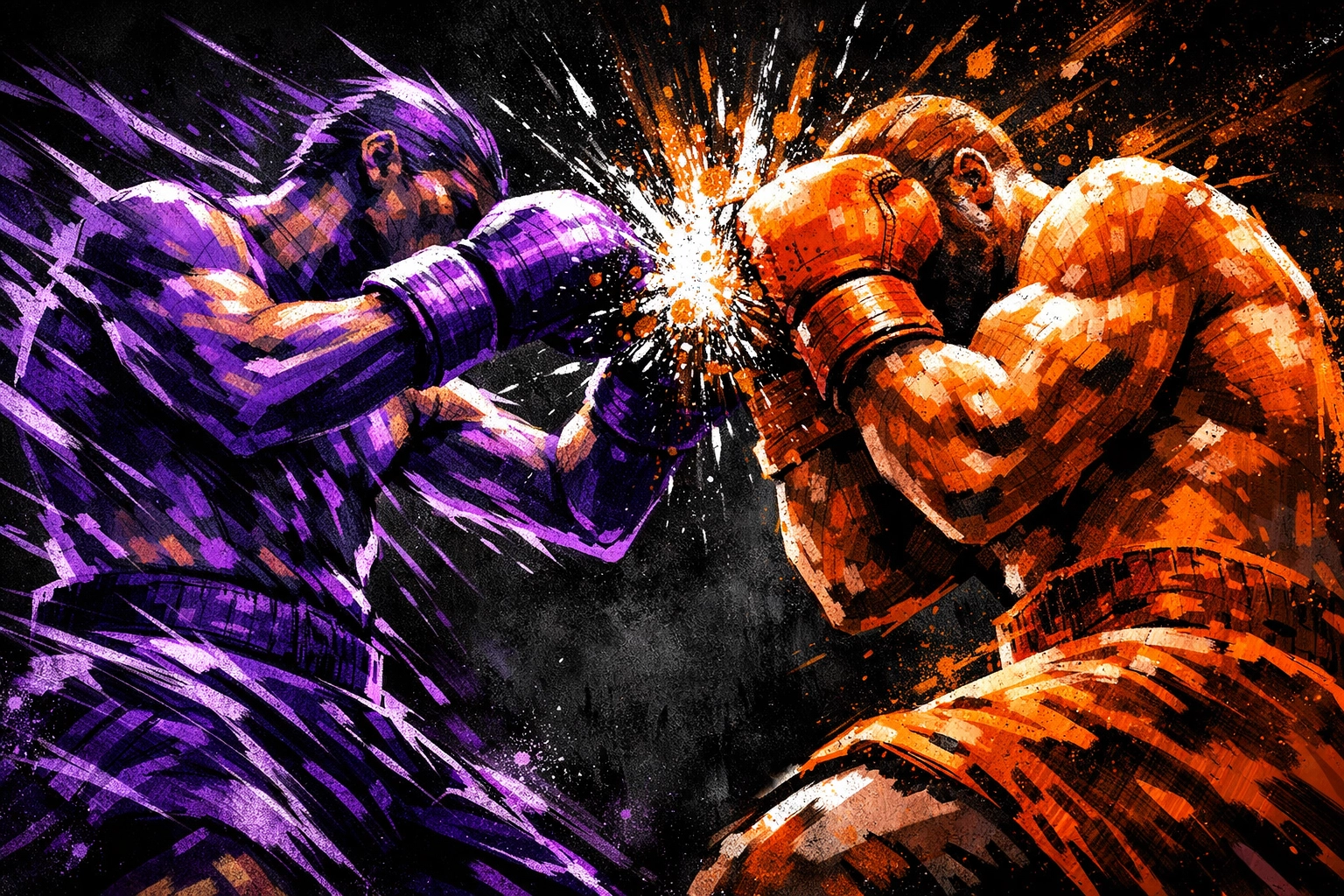 Manny Pacquiao and Ruslan Provodnikov clashing in a high-energy boxing exchange during their Vegas exhibition.