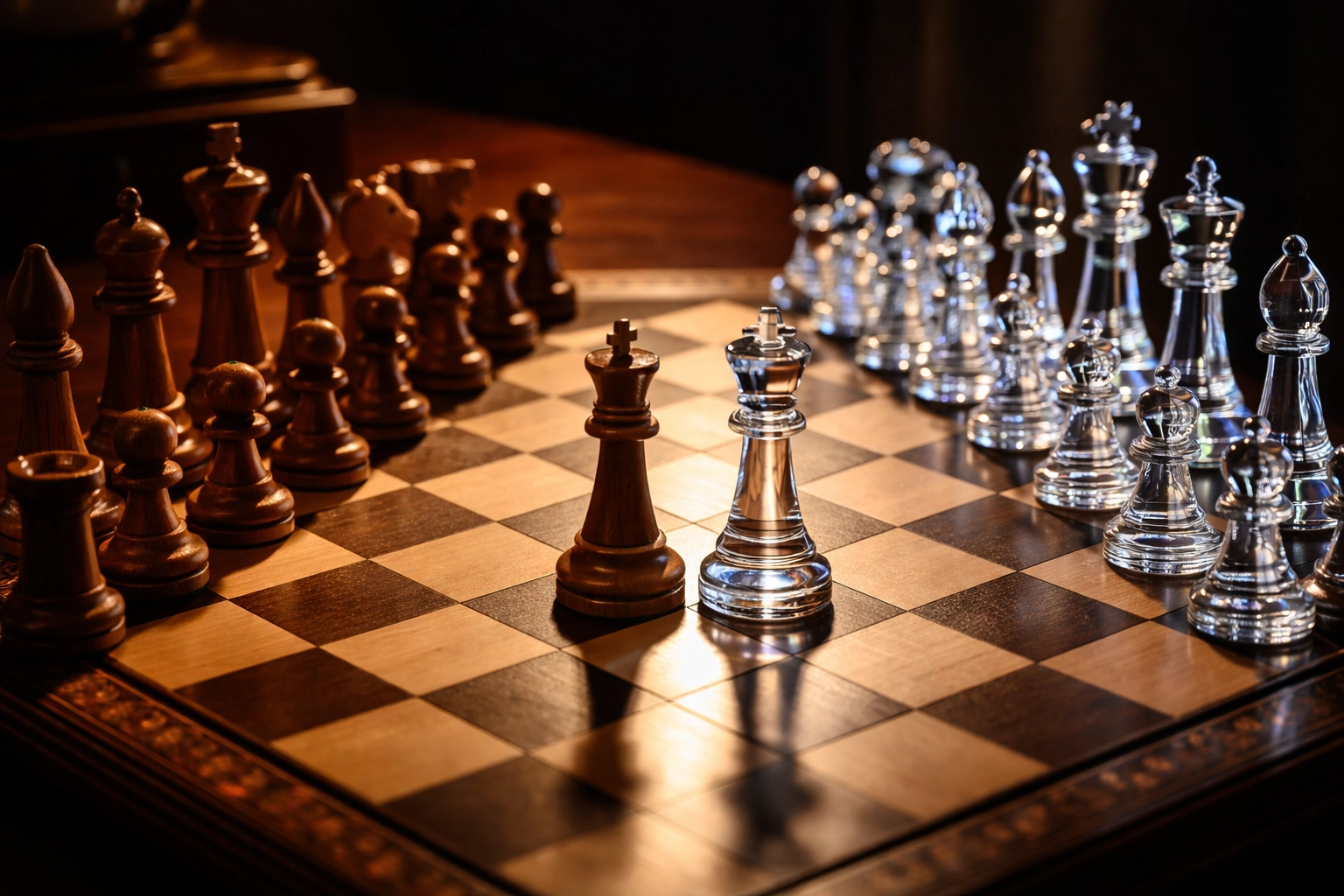 Chess board with classic and modern pieces symbolizing strategic allocation in multi-asset portfolios
