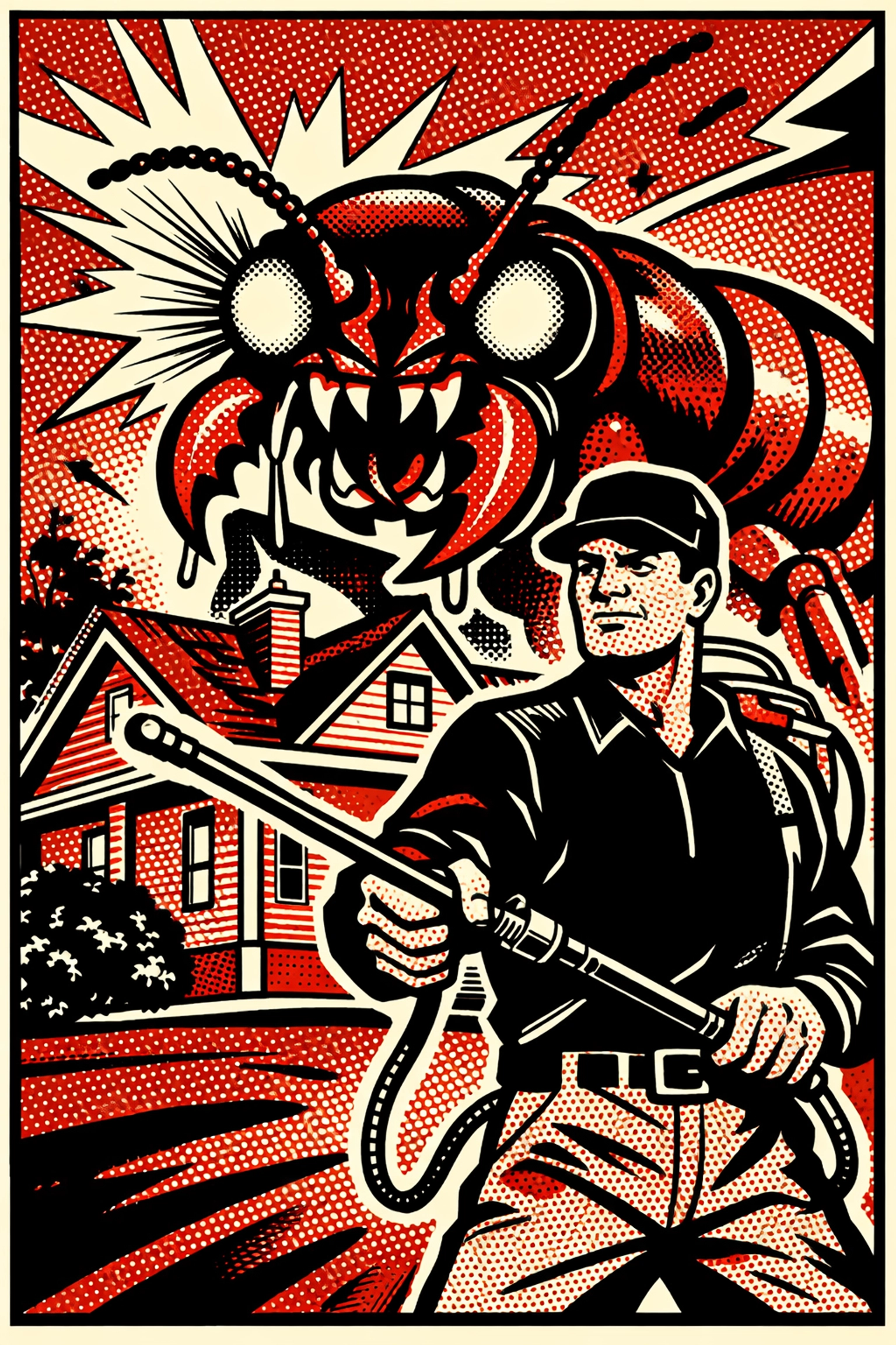 Pest control technician protecting a Jasper home from a giant termite swarm in Walker County AL.