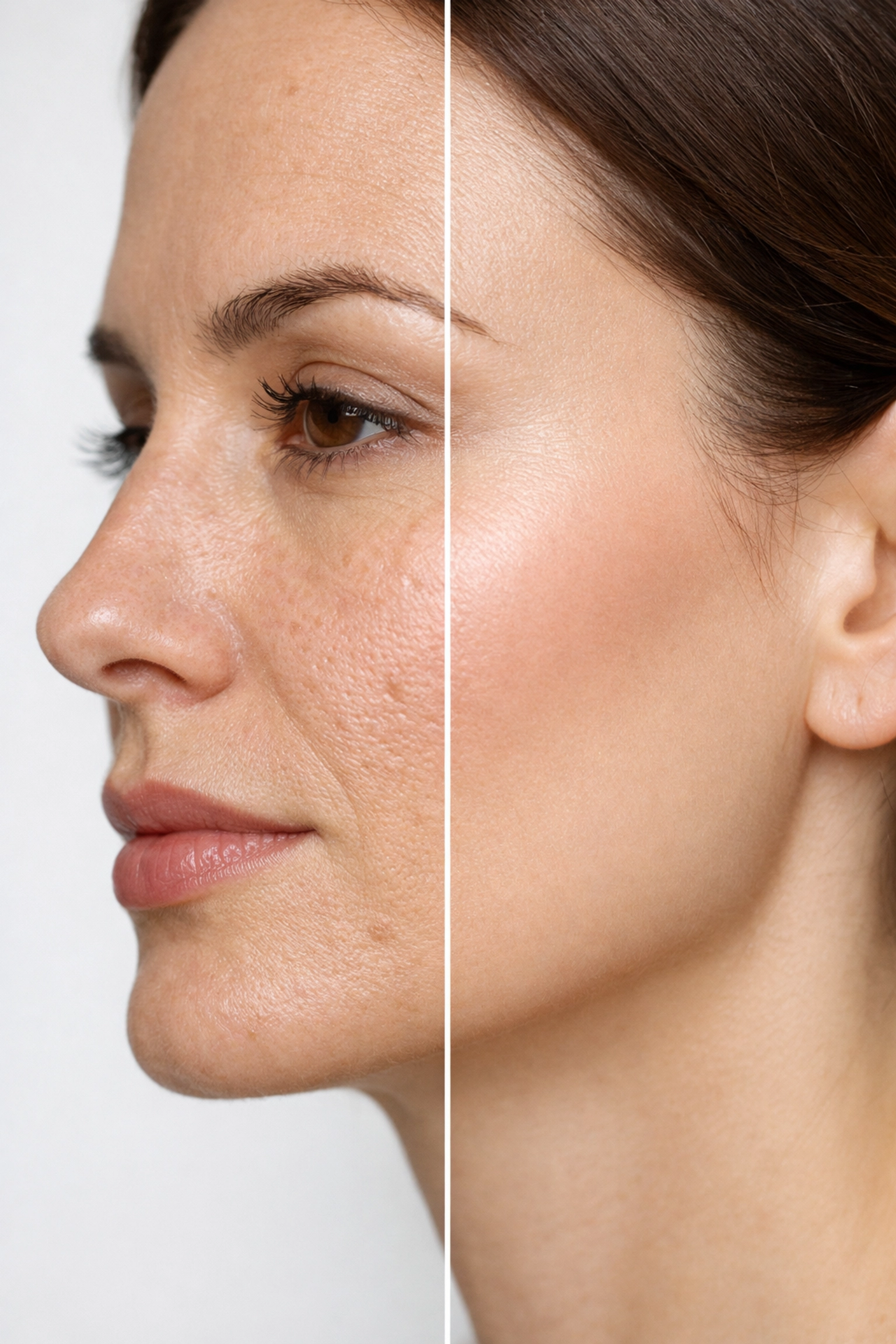 Before and after comparison showing reduced acne scarring and fine lines with Perfect Peel treatment