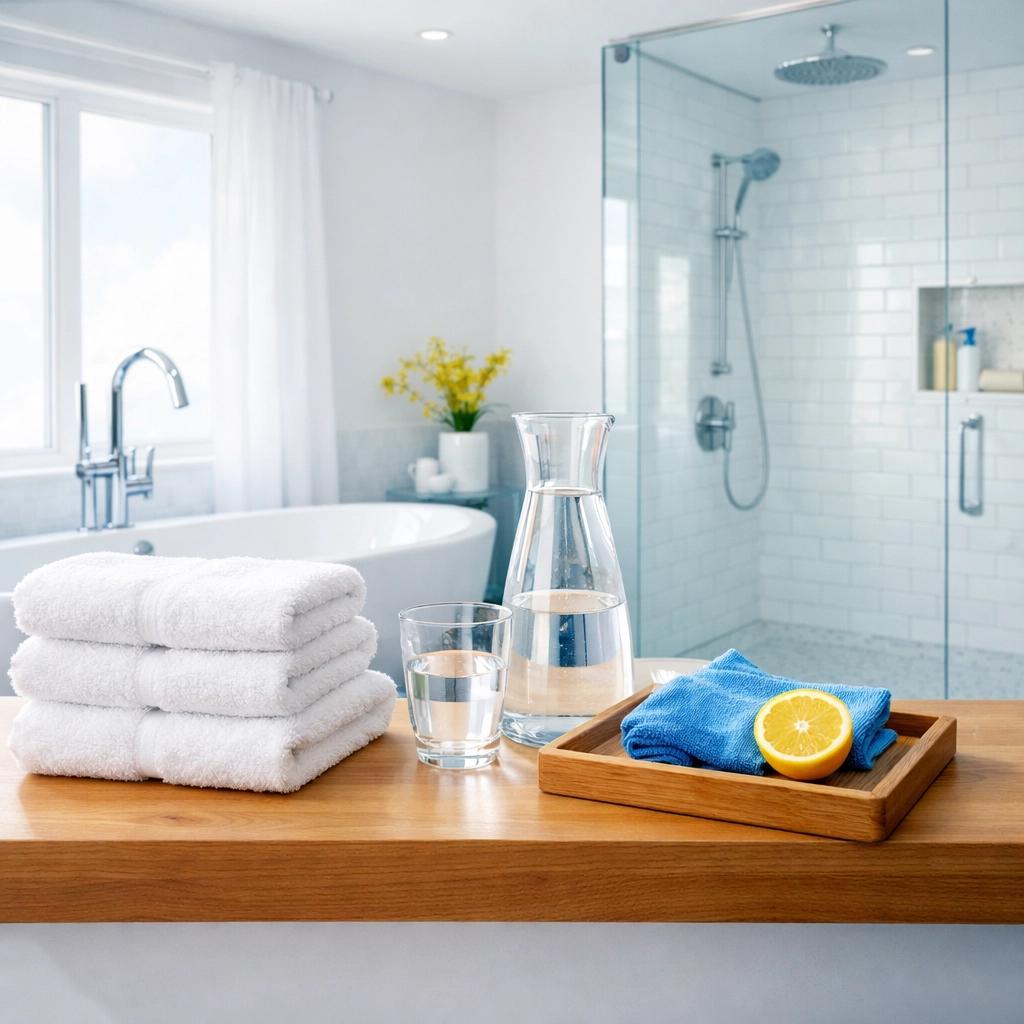 Clean luxury bathroom with eco-friendly tools, part of expert residential cleaning Massachusetts in Dover.