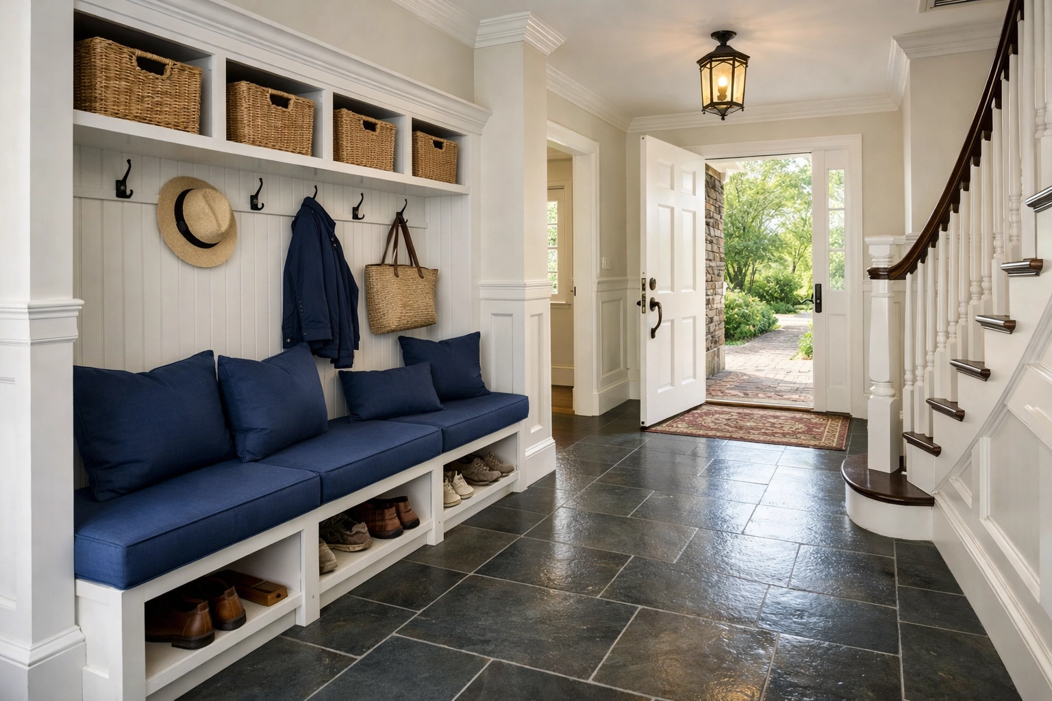 Spotless Massachusetts colonial entryway after professional residential cleaning in North Reading services.