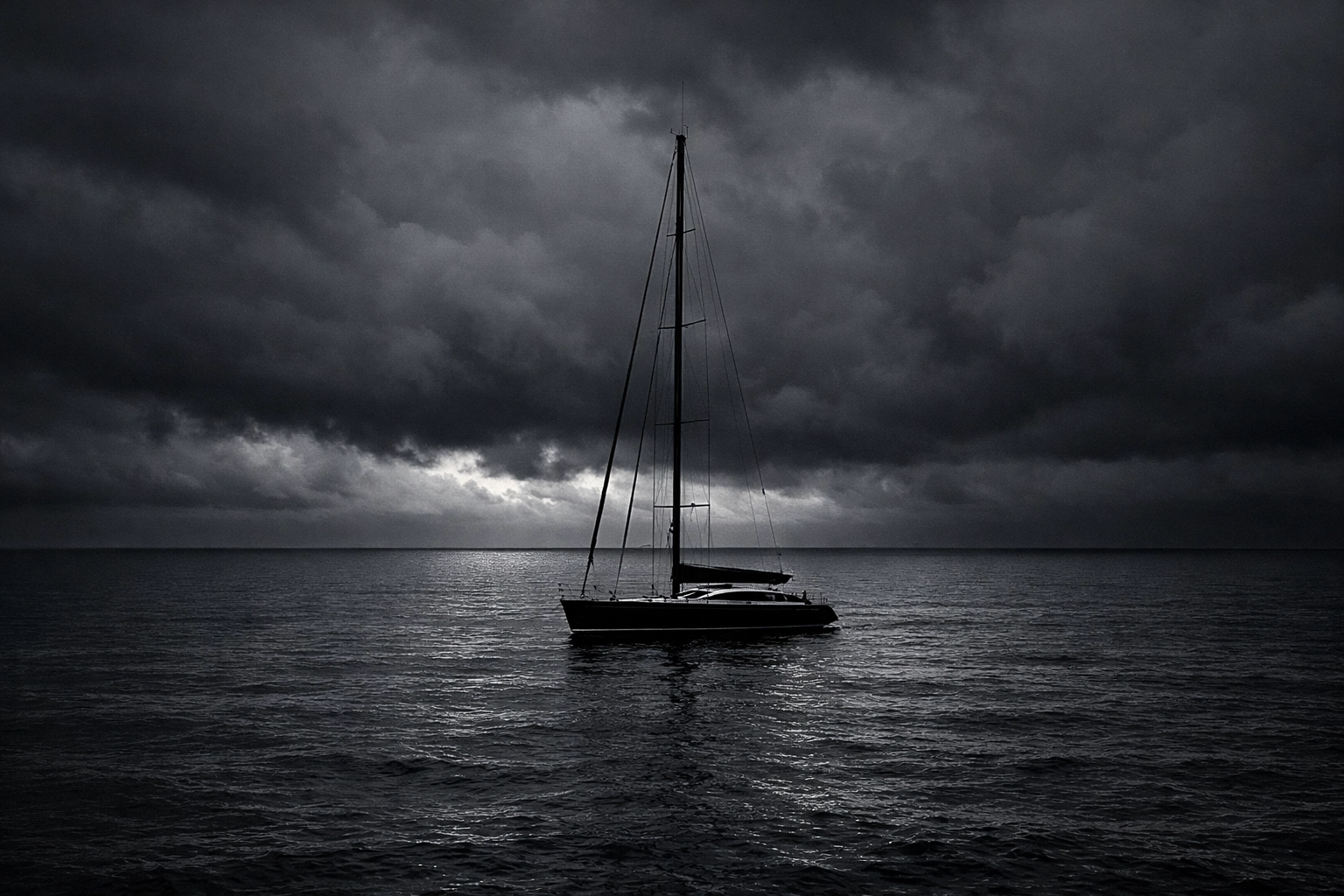 Sleek luxury sailing yacht on a dark ocean, representing high-end experiential travel and curated journeys.
