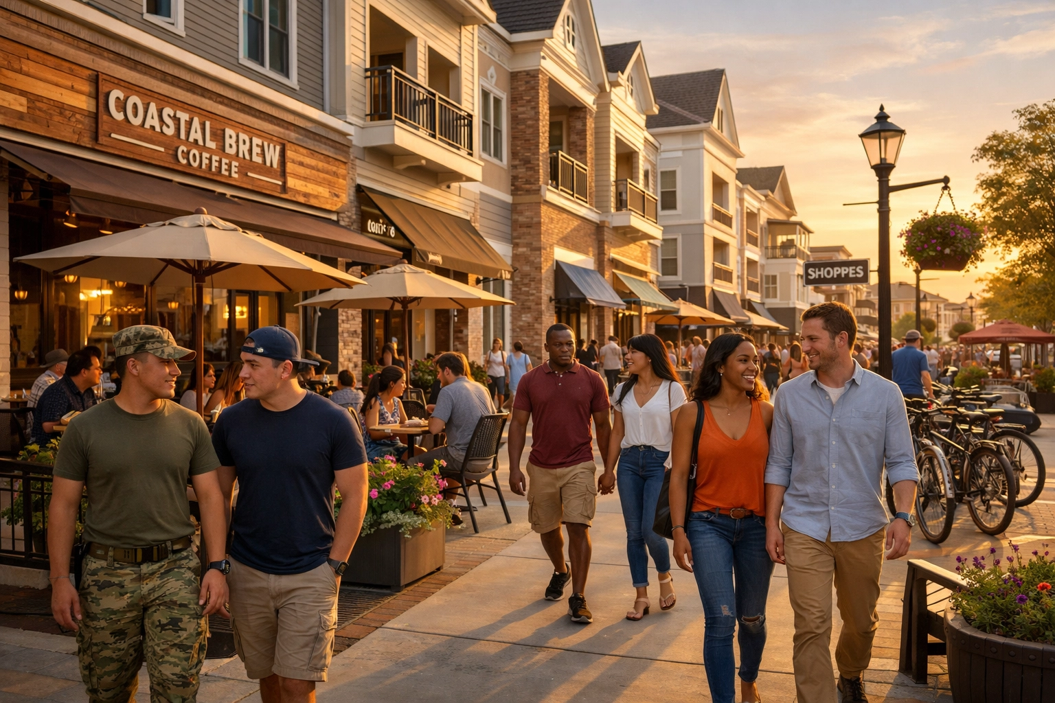 Revitalized downtown Newport News with walkable streets and retail spaces