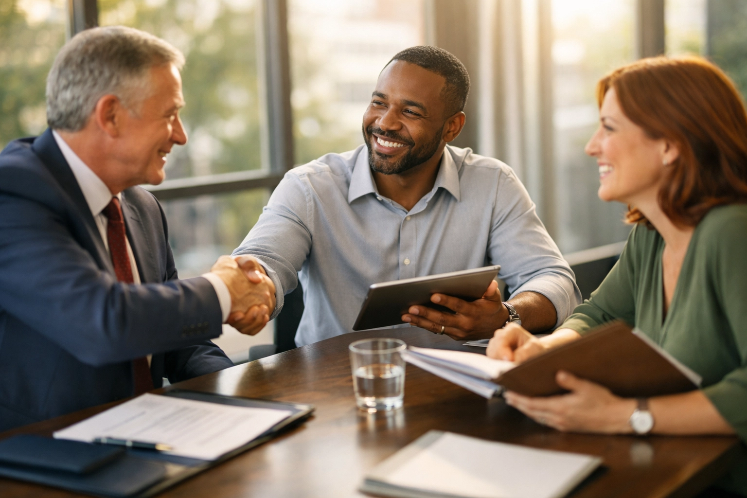 Estate planning professionals meeting with nonprofit development director about planned giving referrals