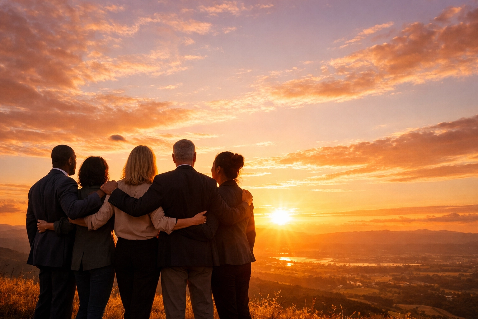 Group of leaders standing together united, representing strength through community and connection
