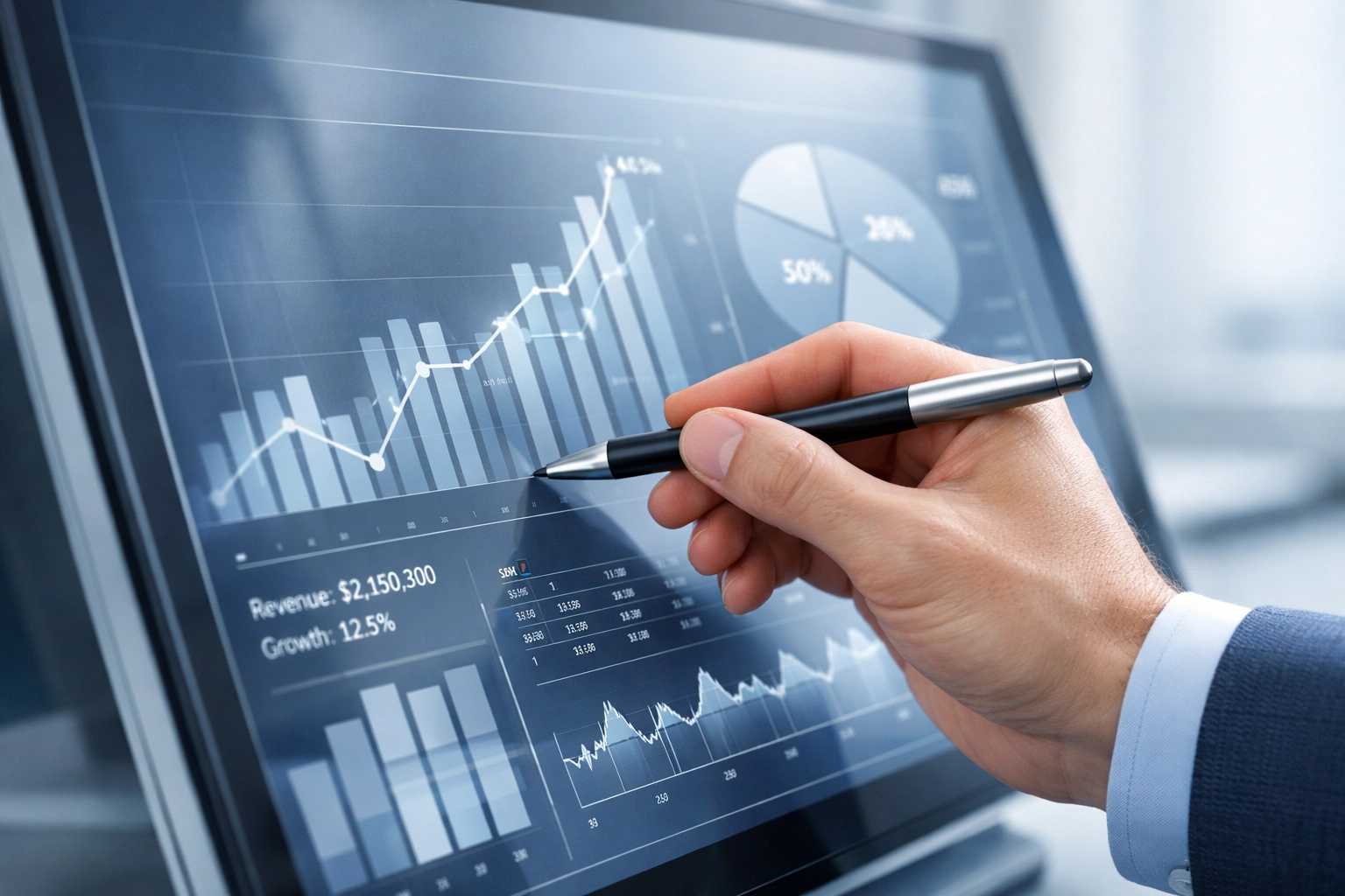 Digital financial charts and data visualization for a North Carolina business valuation analysis.