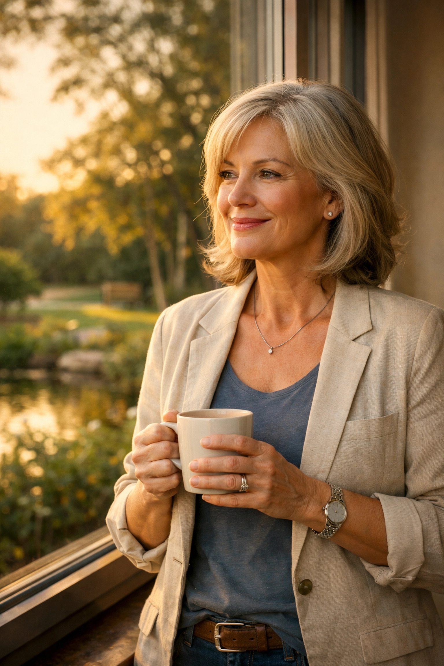 Woman enjoying peaceful retirement with financial confidence and certainty