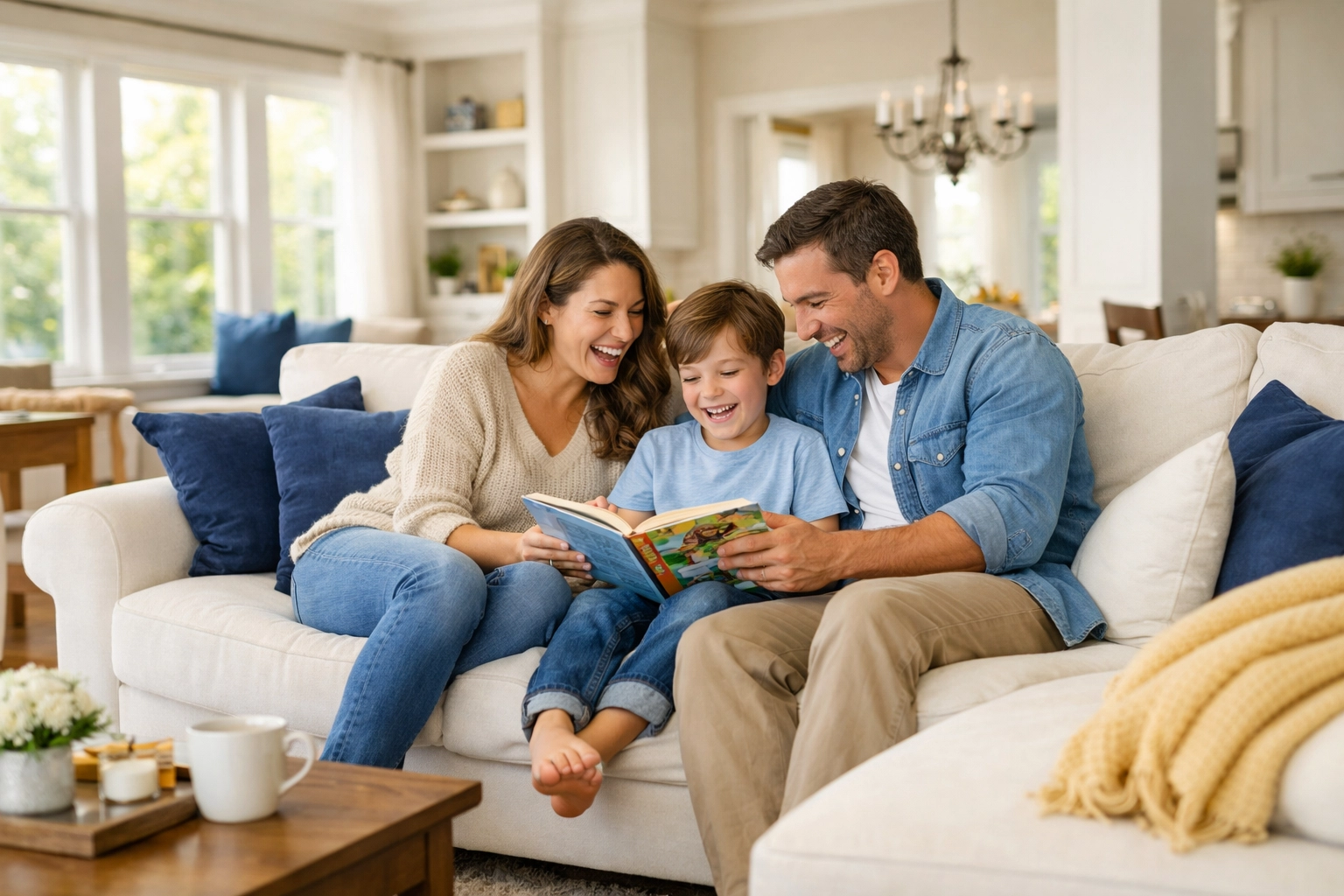 Happy family enjoying a spotless home and stress-free weekend after professional house cleaning Westford.