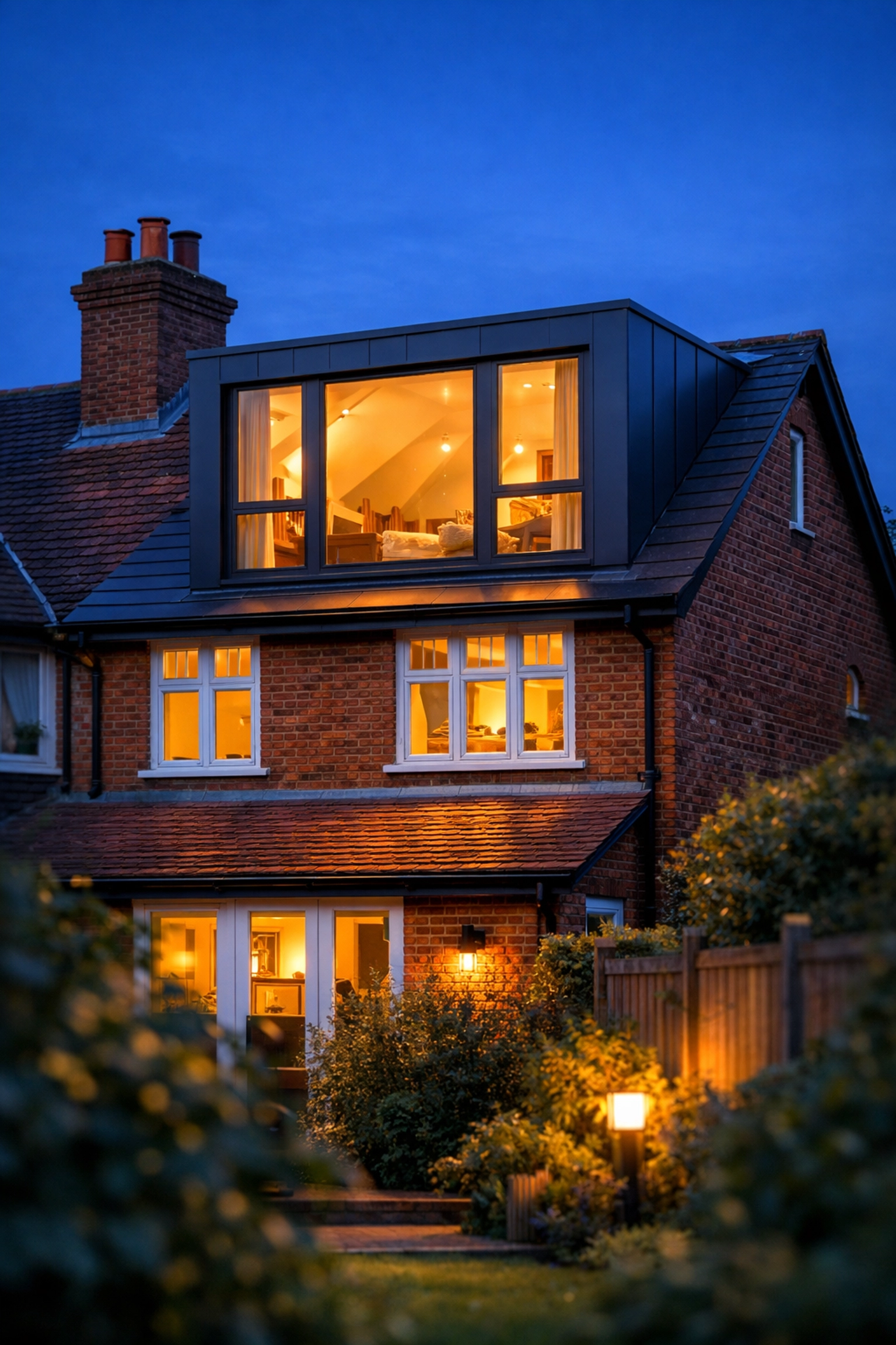 Modern anthracite dormer loft conversion on a traditional semi-detached house in West Sussex.