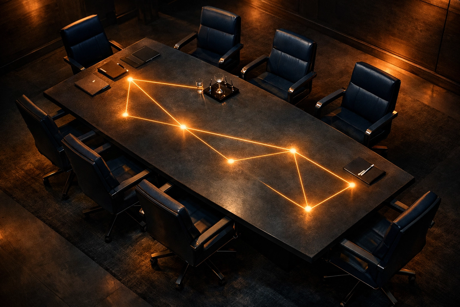 Corporate boardroom showing hidden power dynamics and unspoken tensions among executive leadership