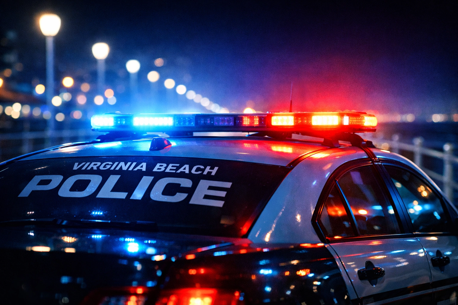 Virginia Beach DUI traffic stop with police lights at night