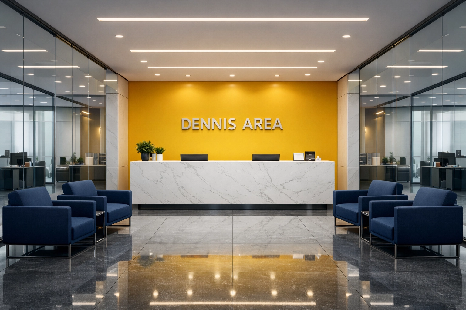 Clean, modern office lobby in Dennis illustrating professional commercial cleaning services.