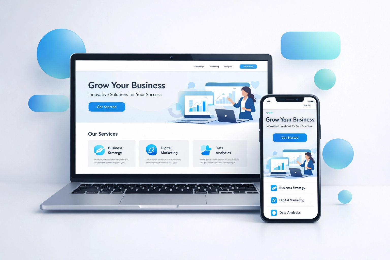 Mobile-friendly responsive website displayed on laptop and smartphone for local SEO