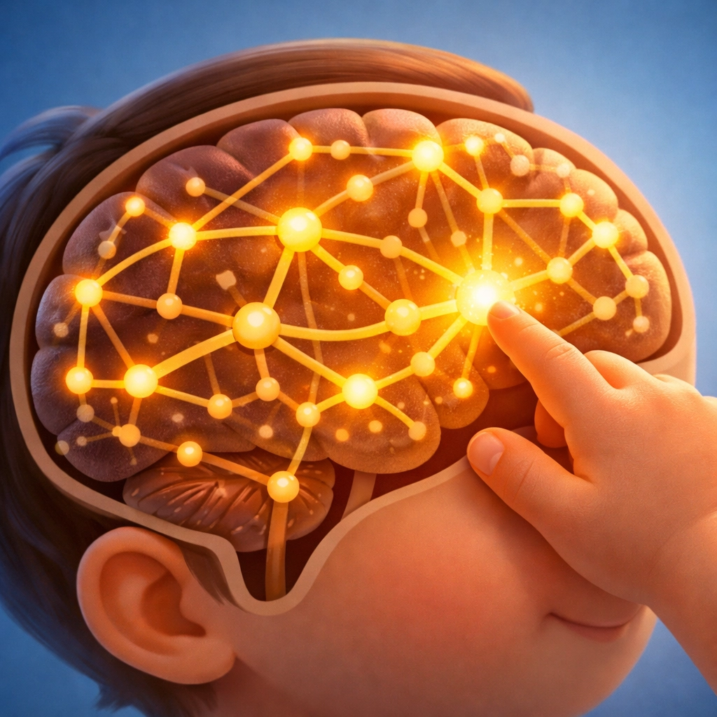 Brain with glowing neural pathways showing how retrieval practice strengthens memory connections