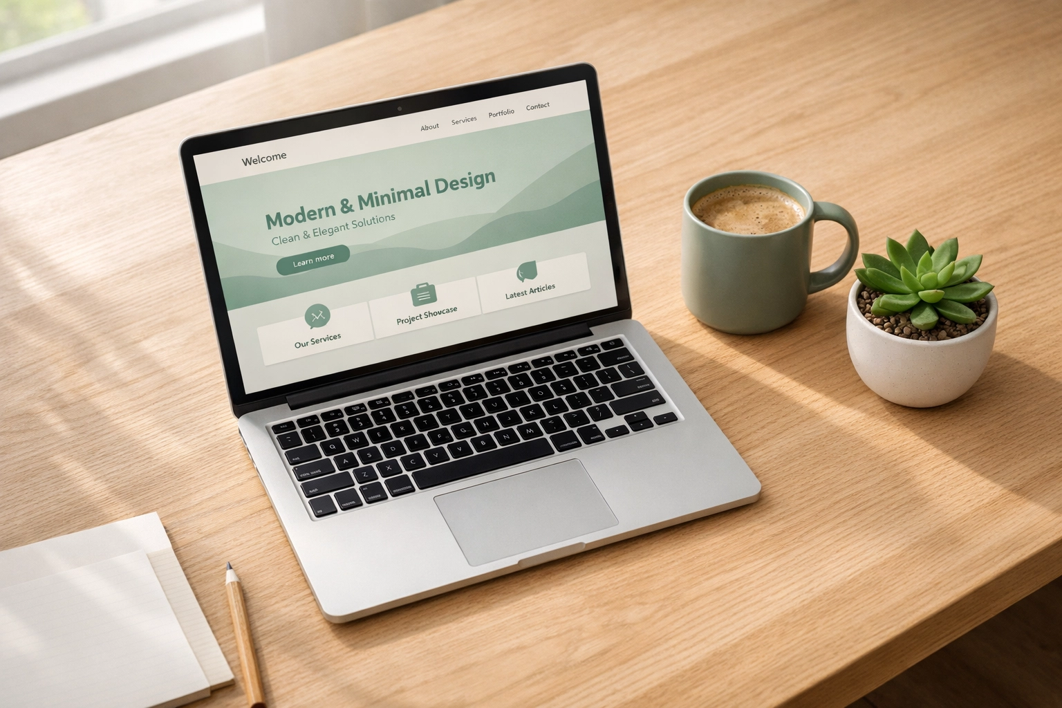 Sleek WordPress website design on a laptop, illustrating fast performance and website maintenance.