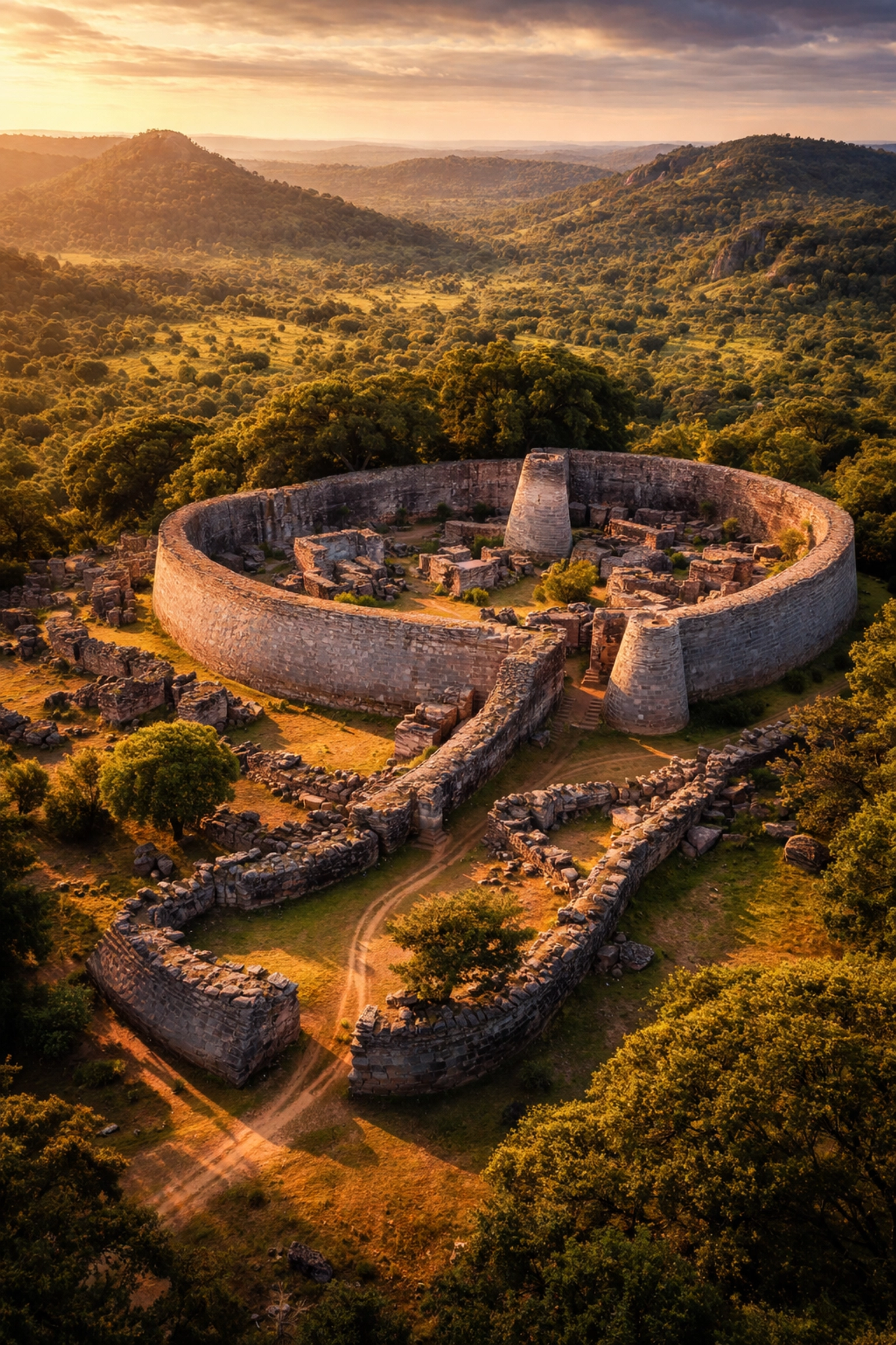 Black History Matters: 5 Pre-Slavery Facts That Prove Our Greatness Started Long Before America Aerial view of Great Zimbabwe’s massive curved stone walls surrounded by vibrant African landscape