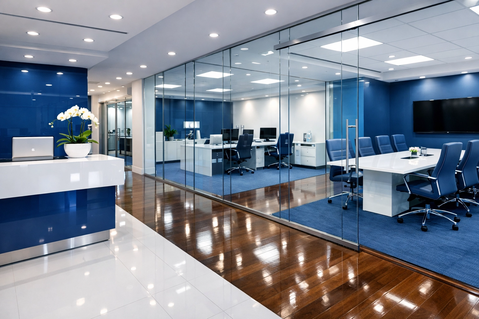 Professional office cleaning Westford services for a sanitized and gleaming corporate suite.