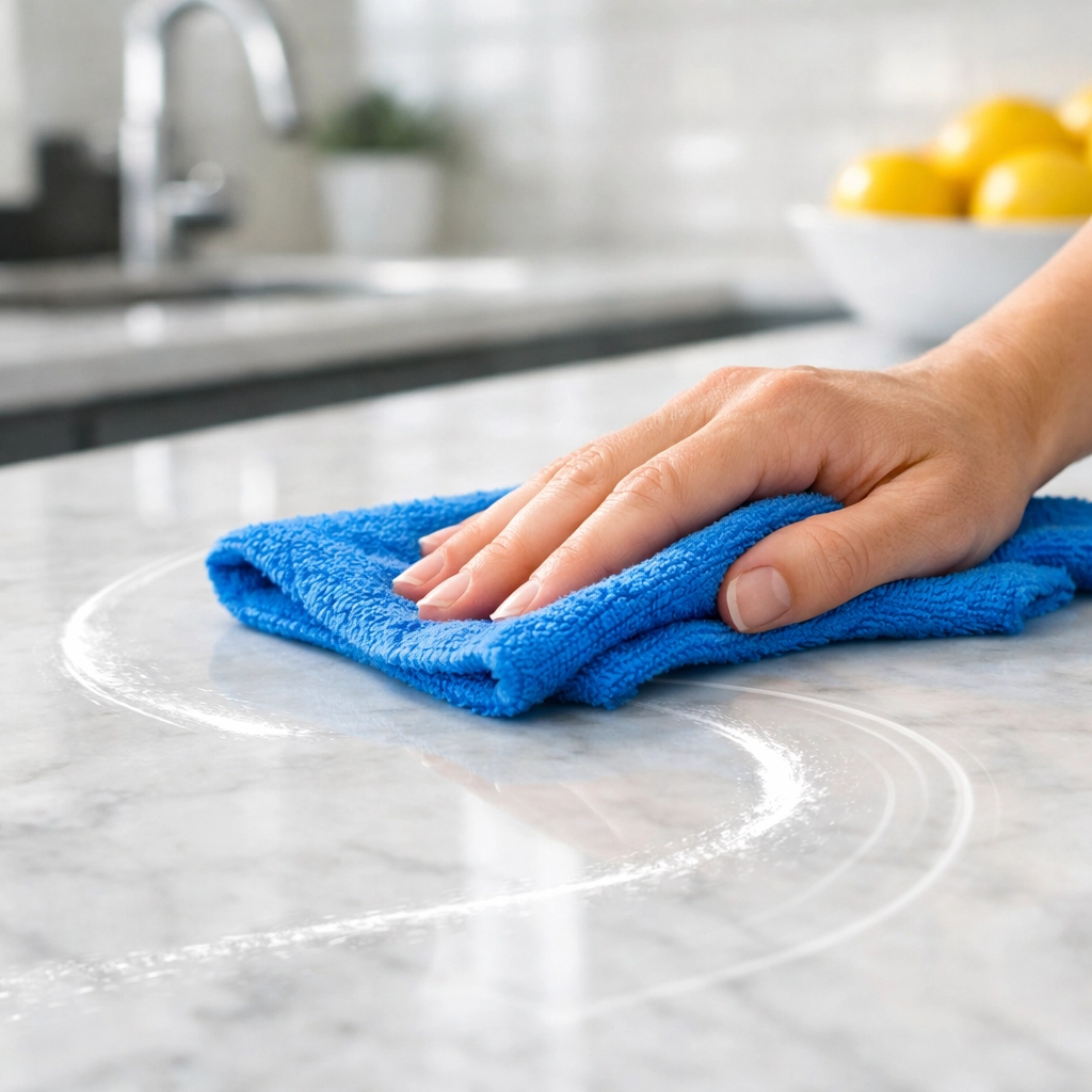 Close-up of the S-pattern wiping technique used during a thorough deep cleaning Worcester session.