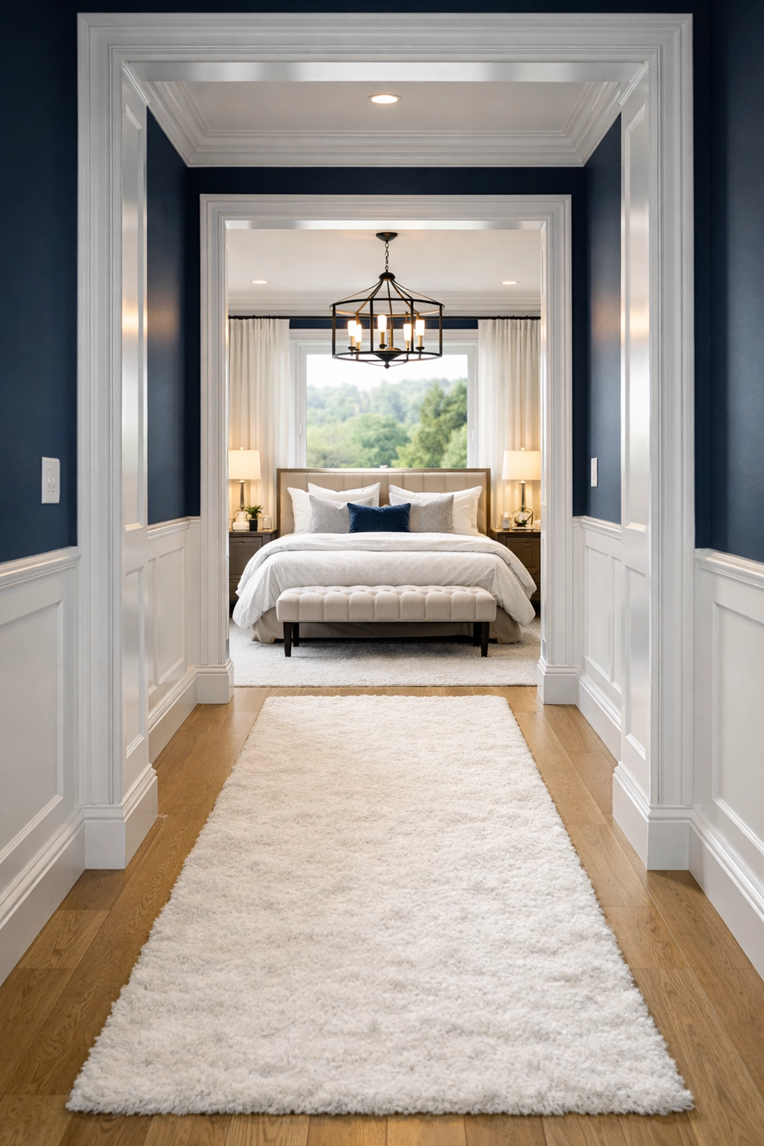 Clean and serene master bedroom and hallway in Uxbridge reflecting regular home maintenance.