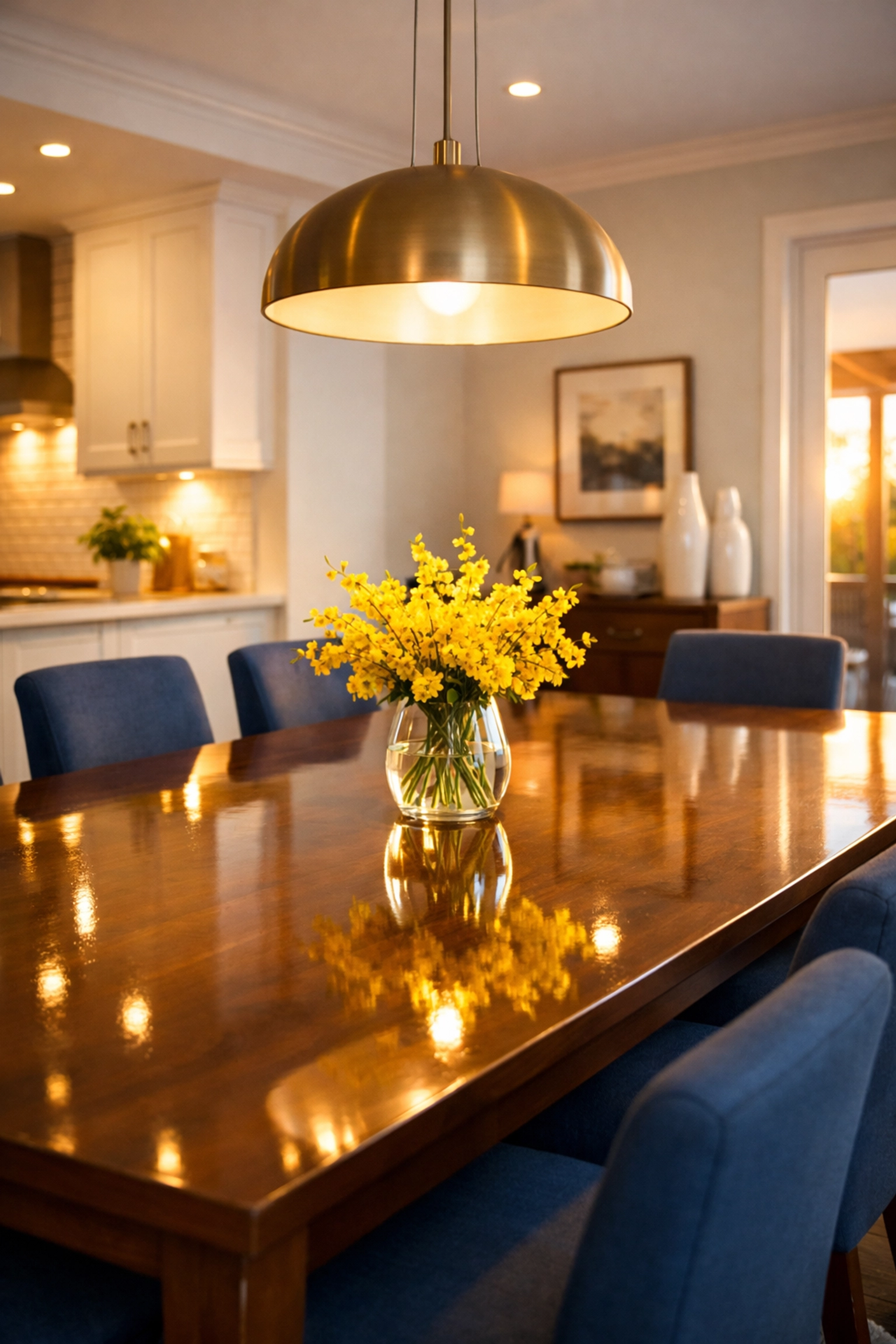 A clean dining room with a polished table reflecting the professional house cleaning standard in Shrewsbury MA.