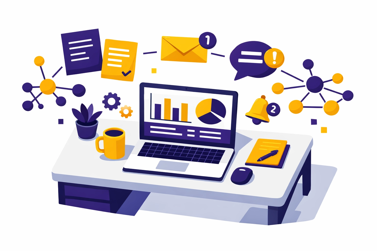 Moderner Arbeitsplatz mit CRM-Automatisierung und intelligenten Workflow-Prozessen