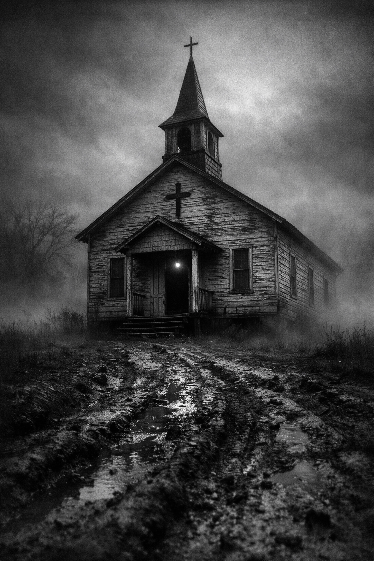 Weathered 1930s Mississippi church representing Elvis Presley's spiritual and gospel music roots.