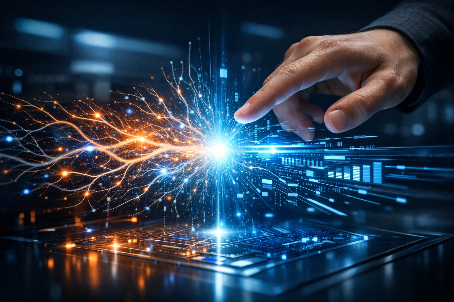 A security expert using AI-driven tools for rapid cyber threat detection and response.