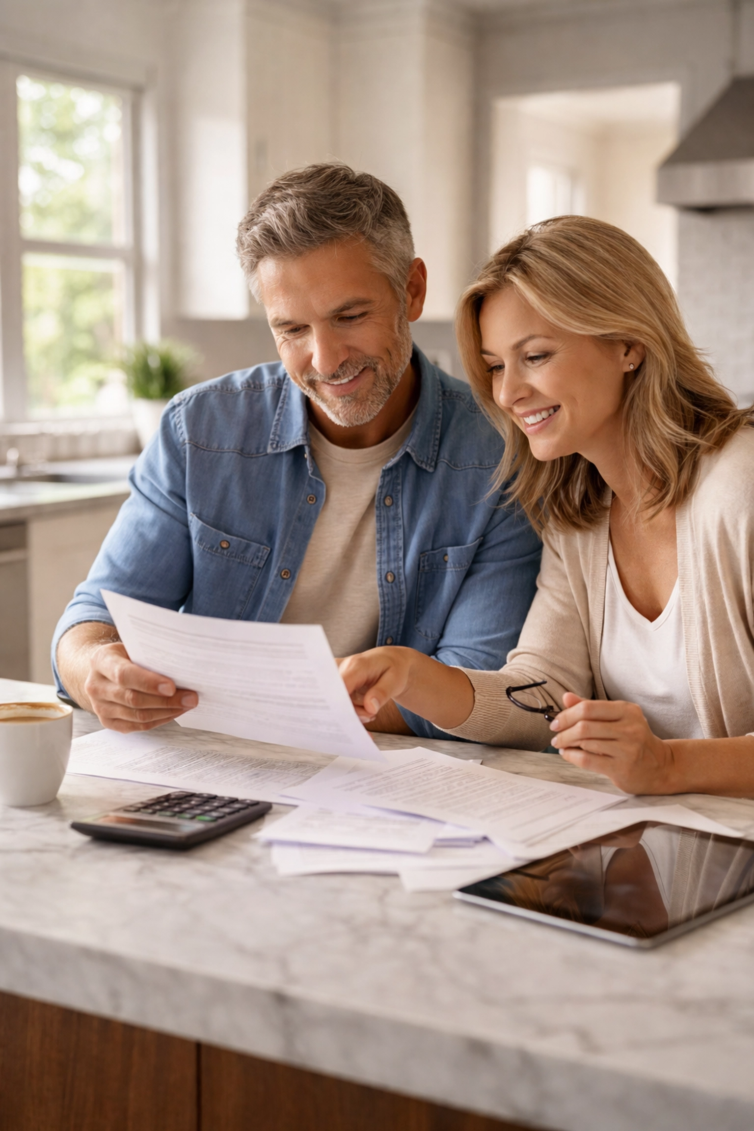 Couple reviewing financial documents together, planning effective wealth protection strategies.