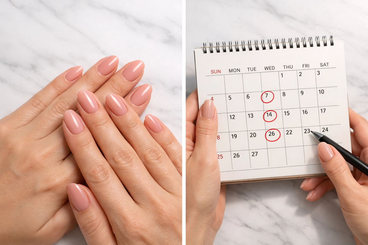 Healthy natural nails with long-lasting Japanese gel manicure showing four-week durability
