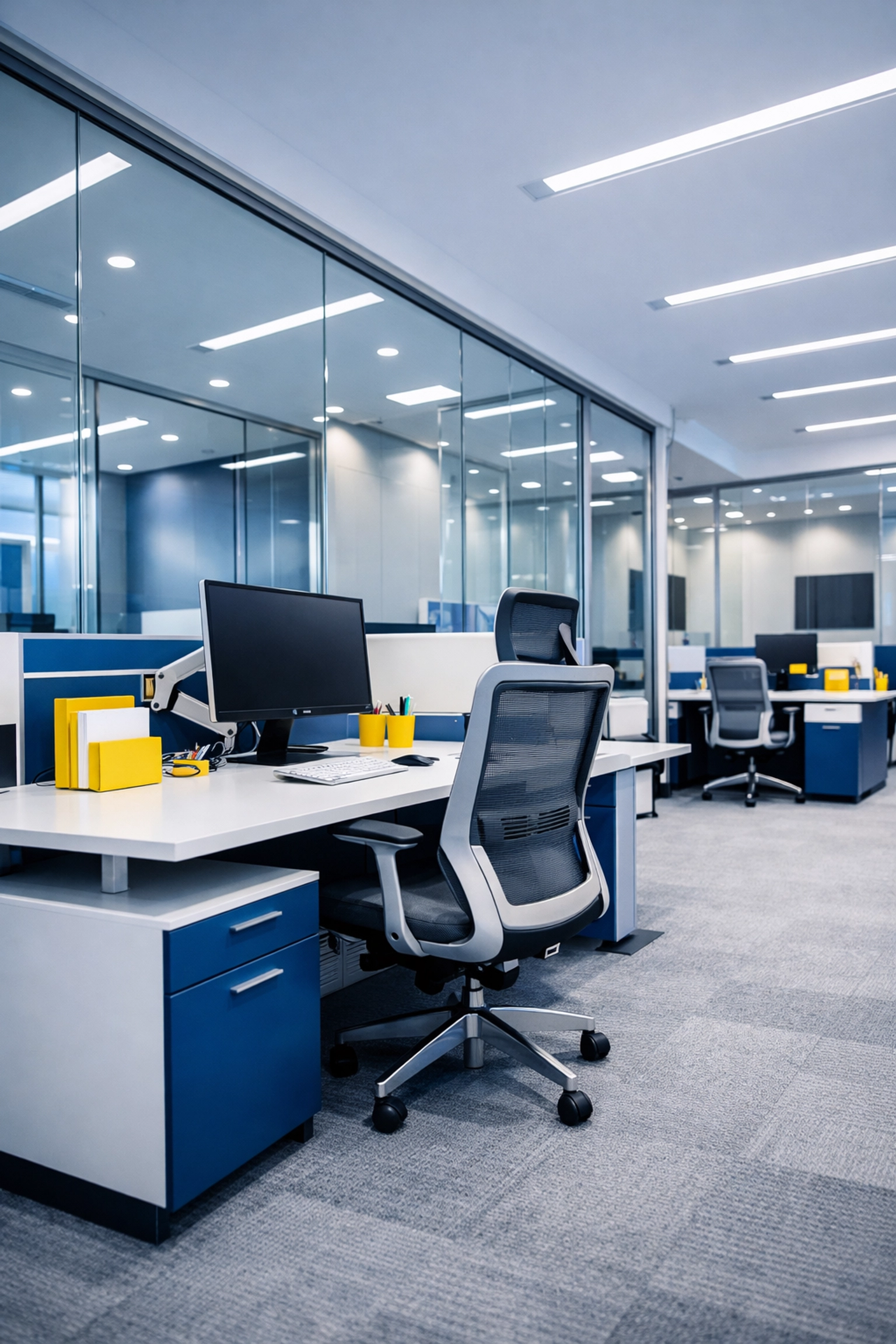 Sanitized modern office in Newton, Massachusetts, showcasing professional commercial cleaning results.