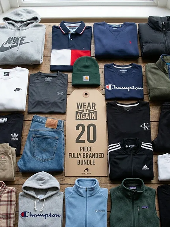A curated 20-piece fully branded clothing bundle, the gold standard for resellers looking to scale their business quickly.