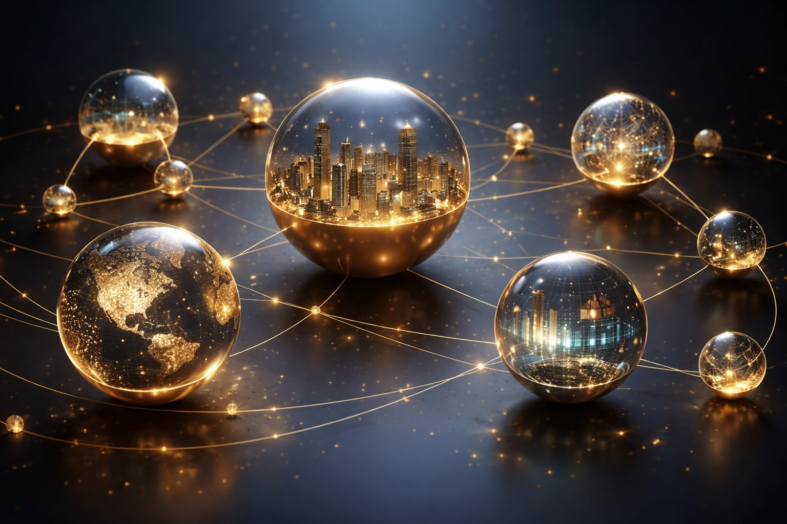 Visualization of diversified private equity portfolio with interconnected assets symbolizing strategic allocation.