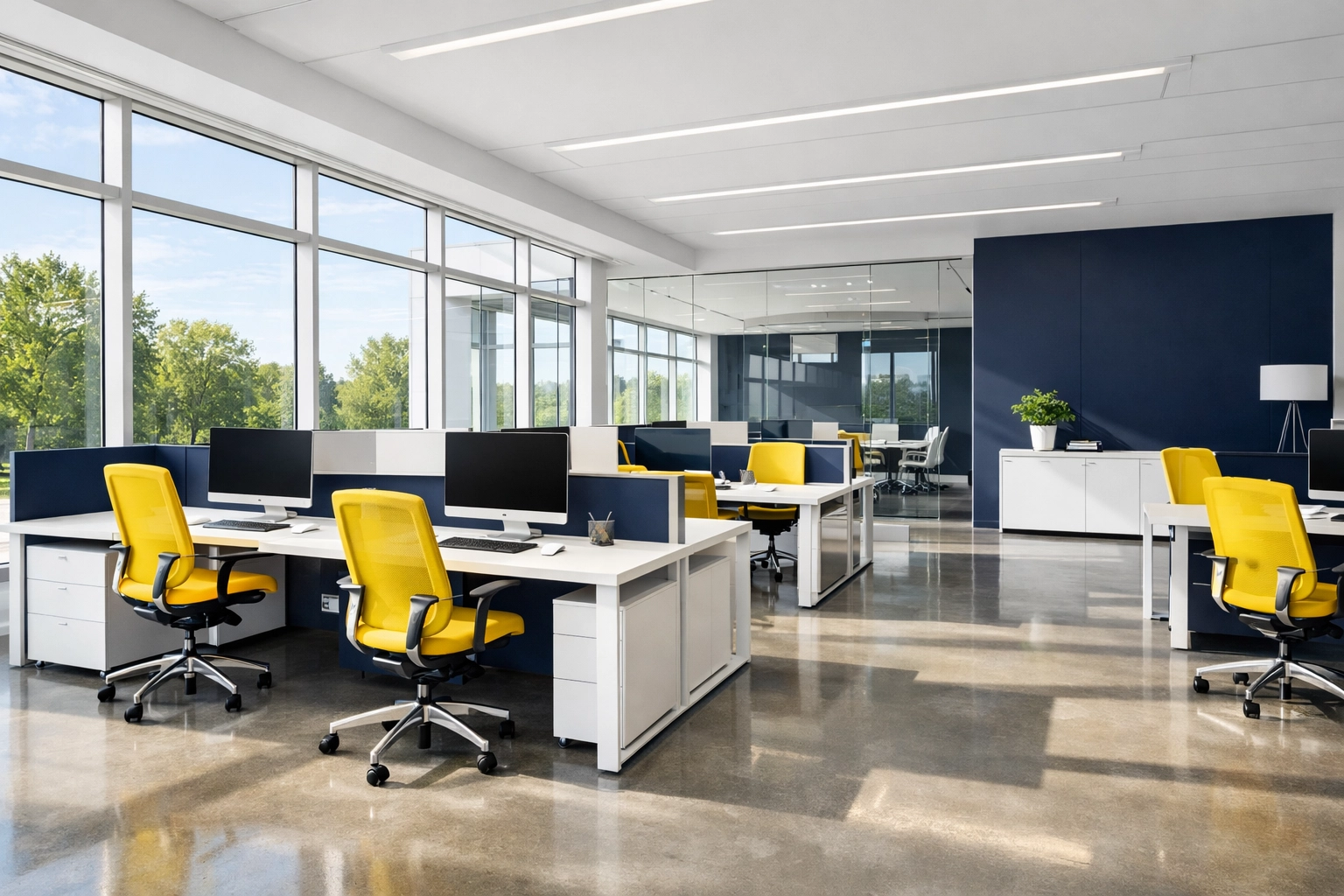 A clean, modern open-plan office in Agawam, MA, featuring an organized and productive workspace for local businesses.