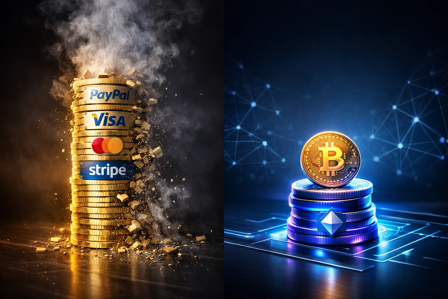 Traditional payment fees vs crypto POS fees comparison showing significant merchant savings