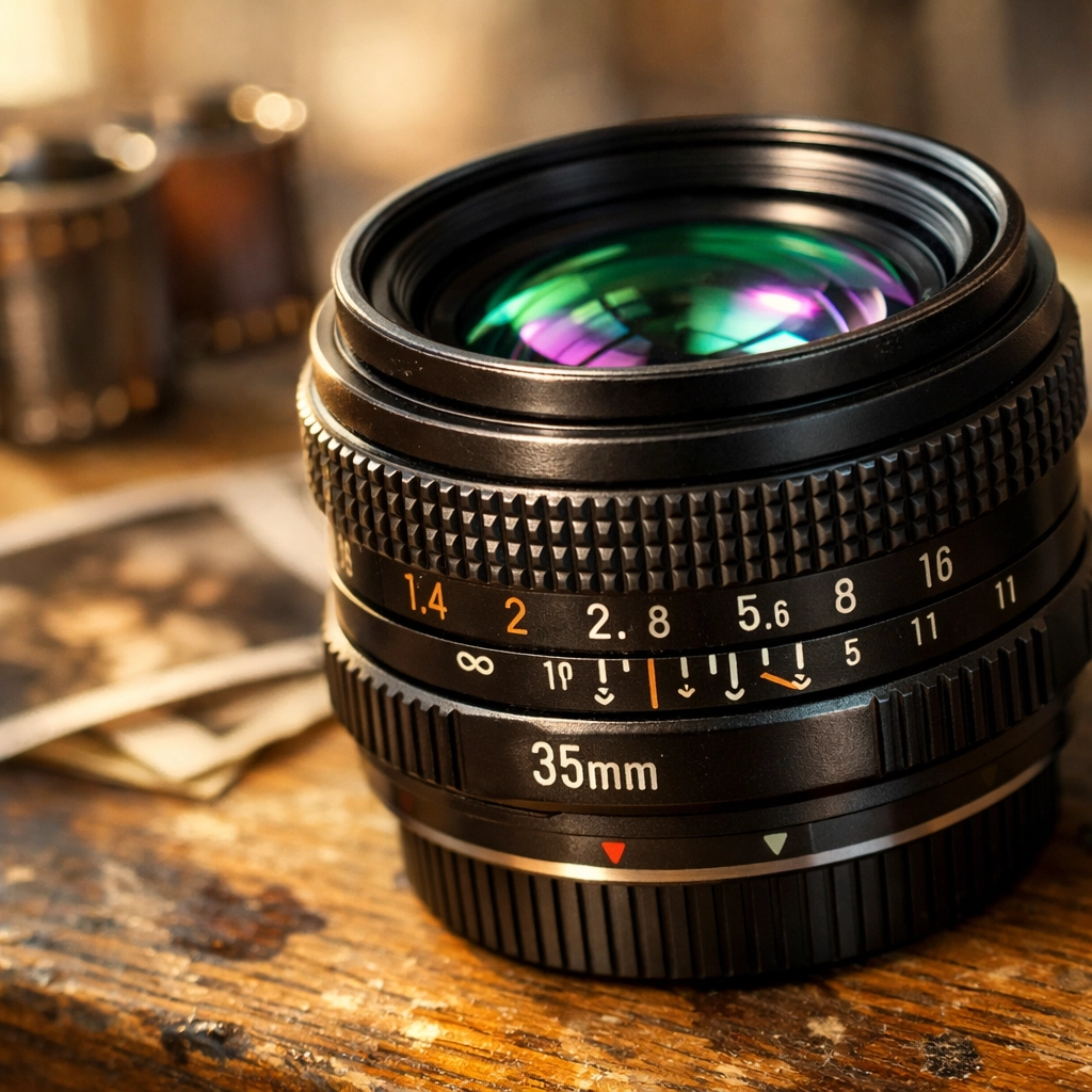 Close-up of a premium Leica 35mm lens, showcasing the latest photography news and gear updates.