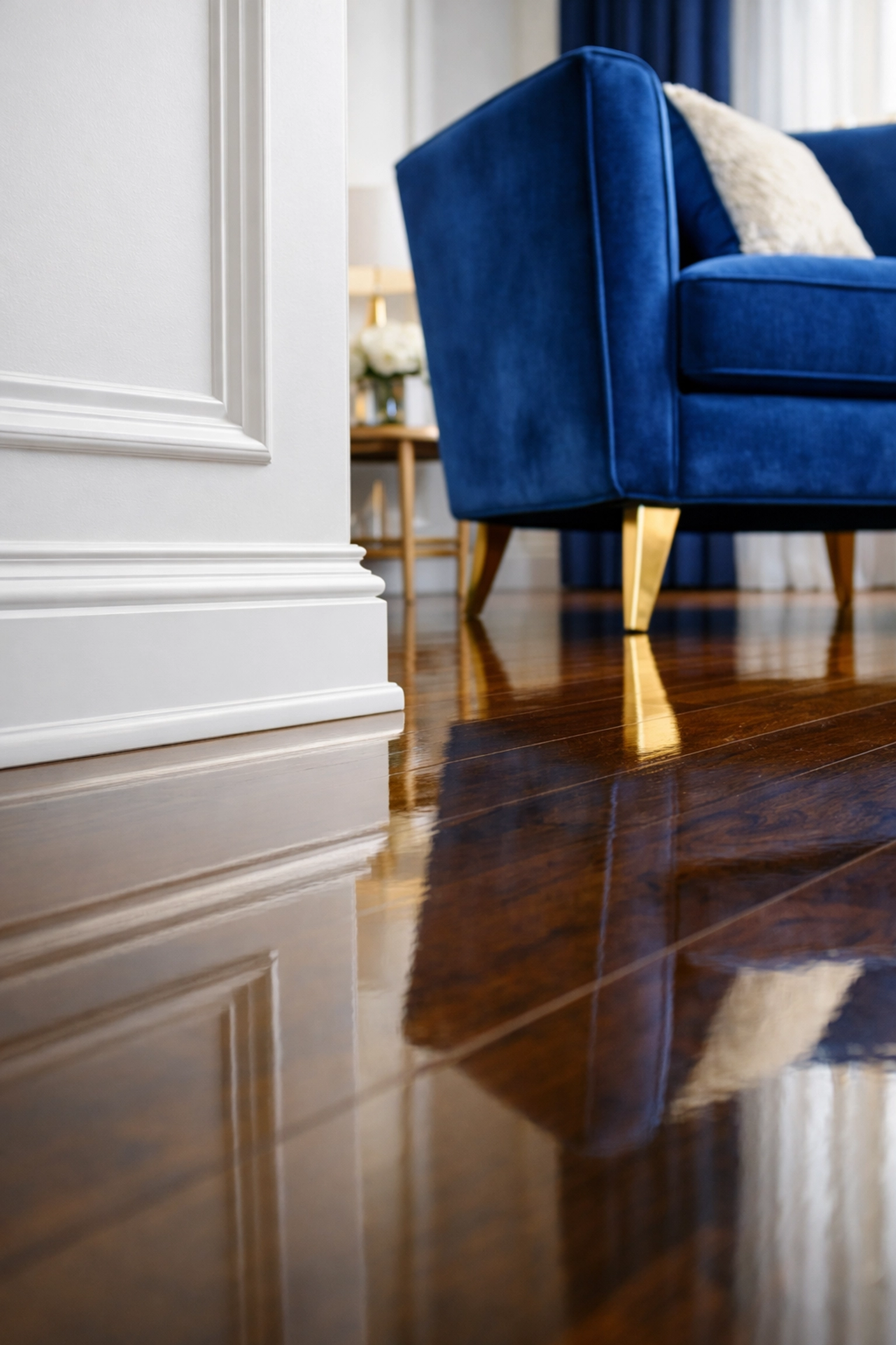 Clean hardwood floors and hand-scrubbed baseboards following a deep residential cleaning Massachusetts.