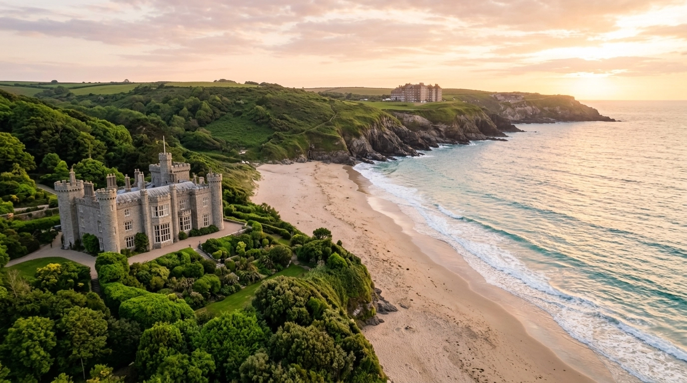 Porthluney Cove and Caerhays Castle