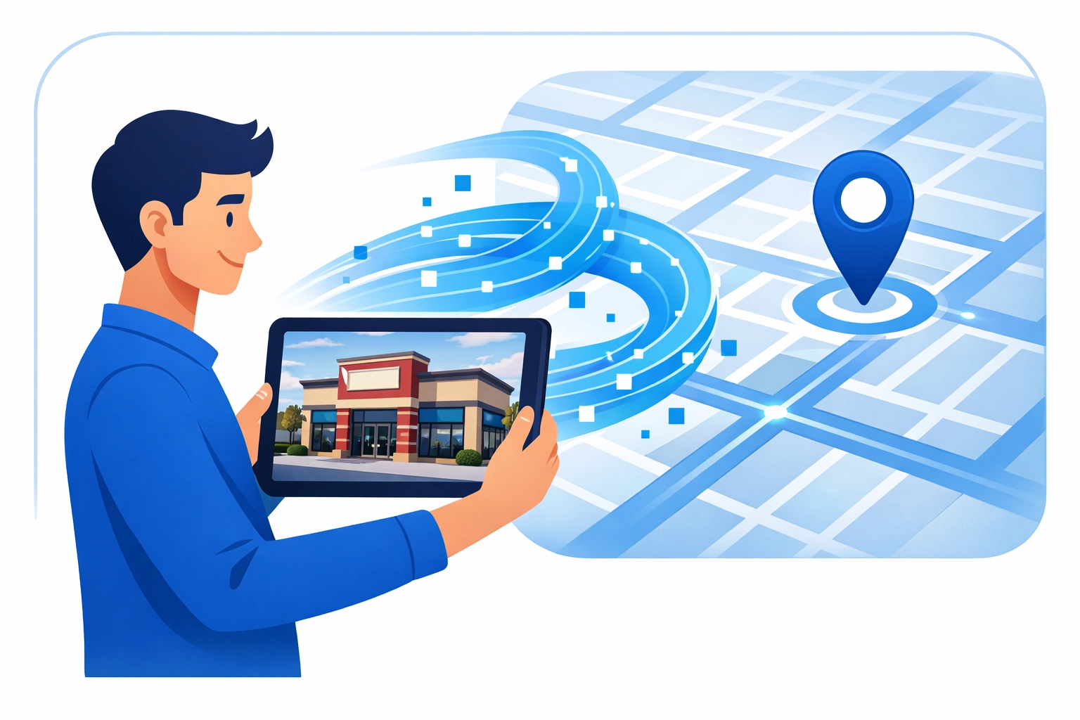 Illustration of geotagged media and digital marketing tools enhancing local SEO relevance in NJ.